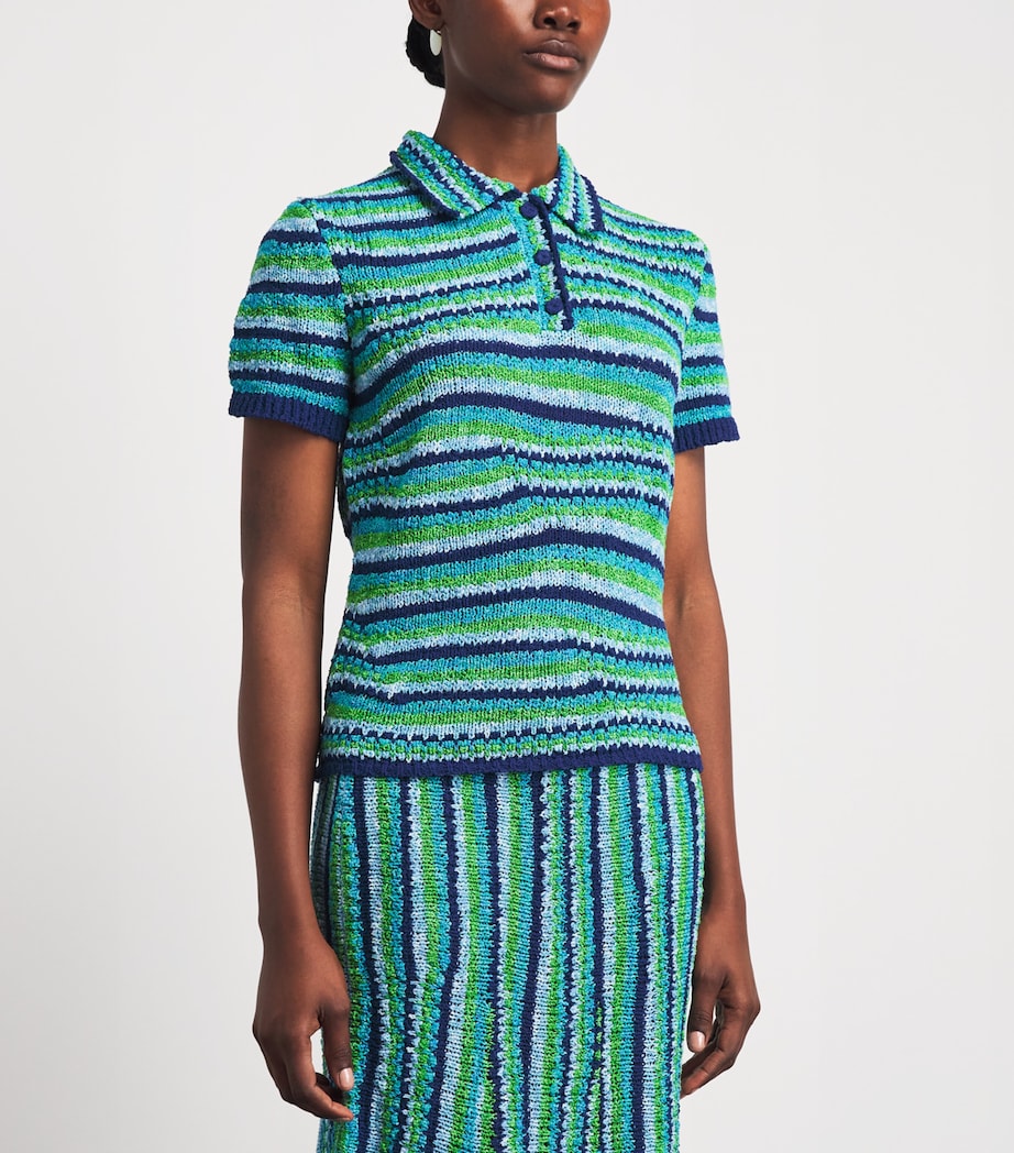 Tory Burch Womens Knitted Stripe Polo Shirt Ocn/lght Blu/grn Image 4