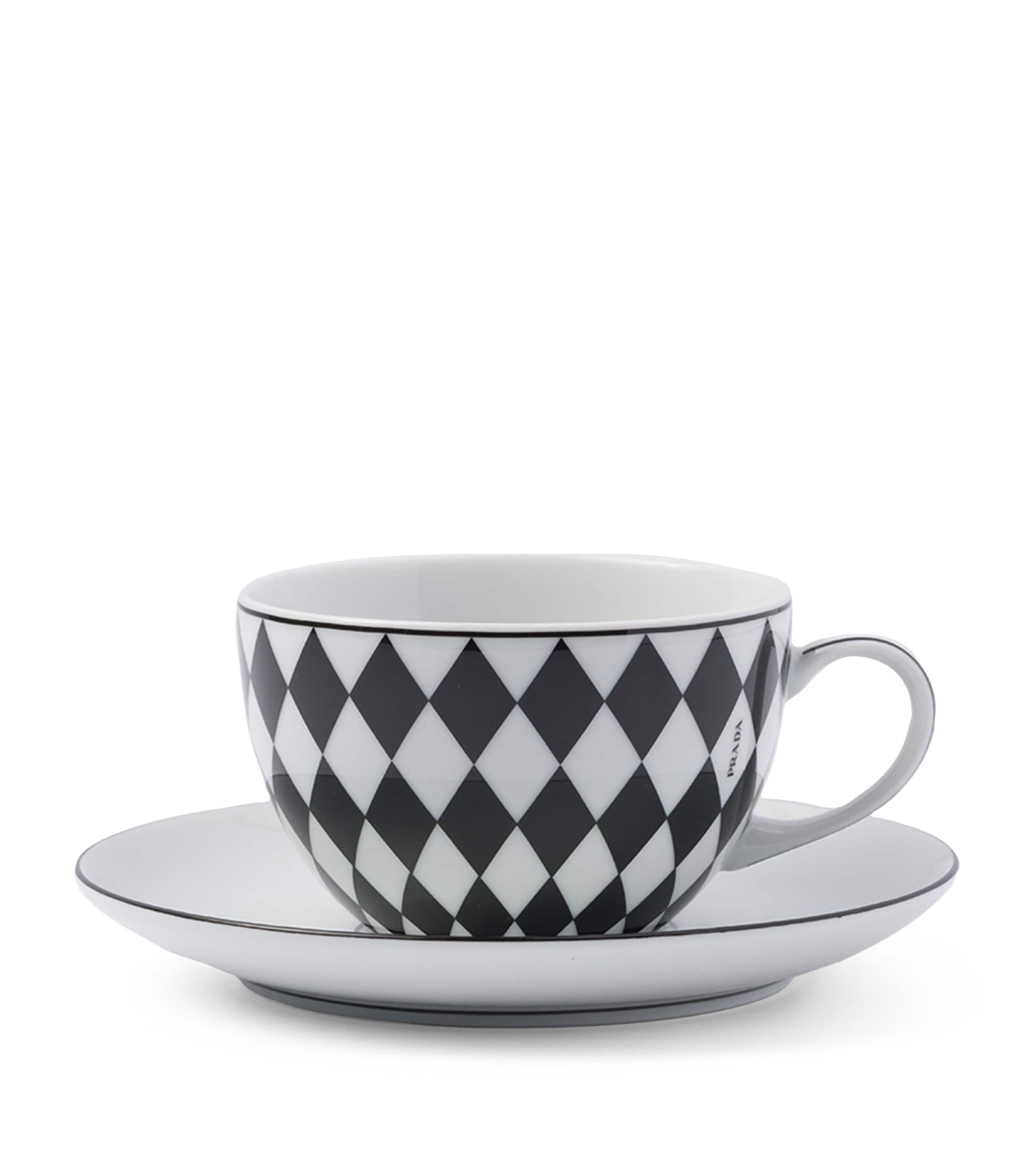 Chequerboard Cappuccino Cup and Saucer (Set of 2) F0E5W Image 2