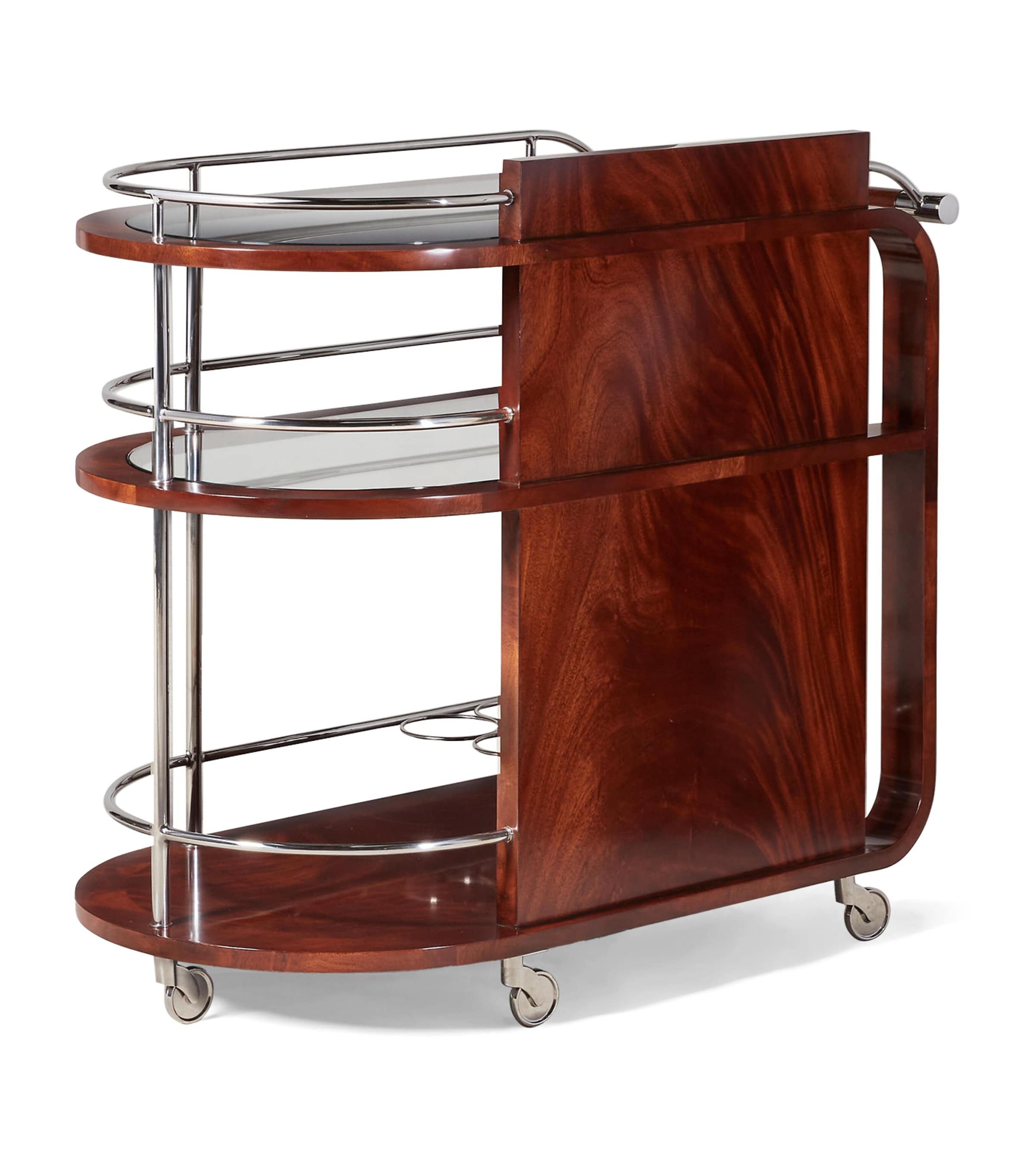 Mahogany, Glass and Stainless Steel Duke Bar Cart PENTHOUSE MAHOGANY Image 3