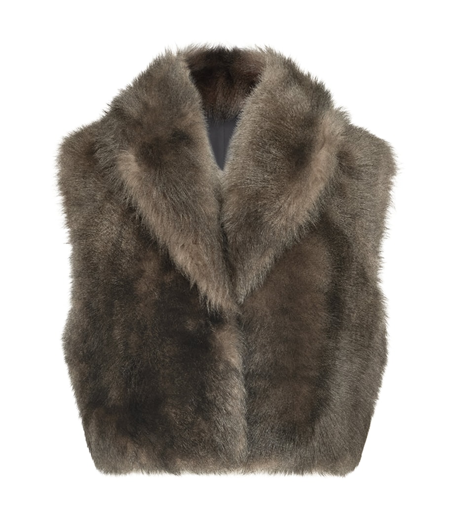 Brunello Cucinelli Womens Shearling Sleeveless Jacket Marrone Focato Image 1