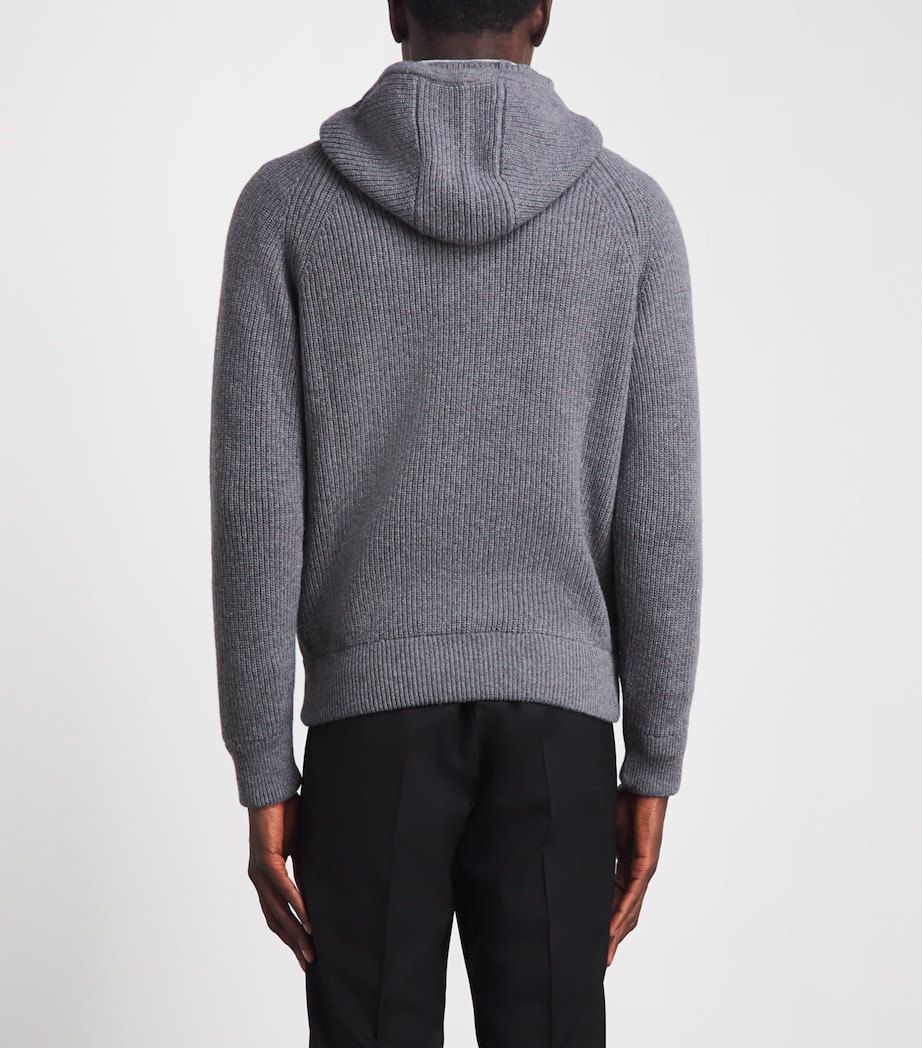Isaia Mens Wool-Cashmere Knitted Hoodie Image 5