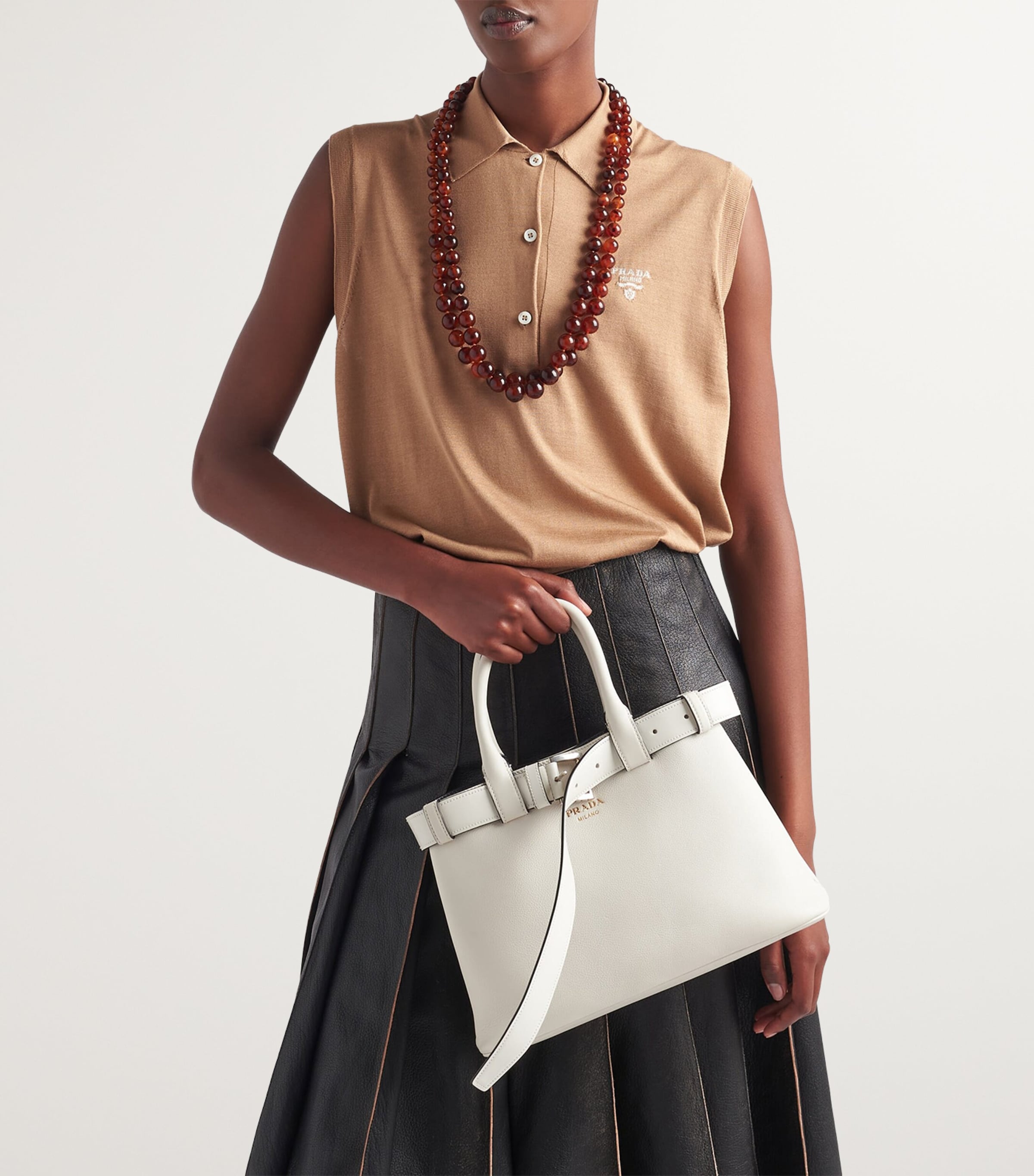 Leather Pleated Midi Skirt F0002 Image 3