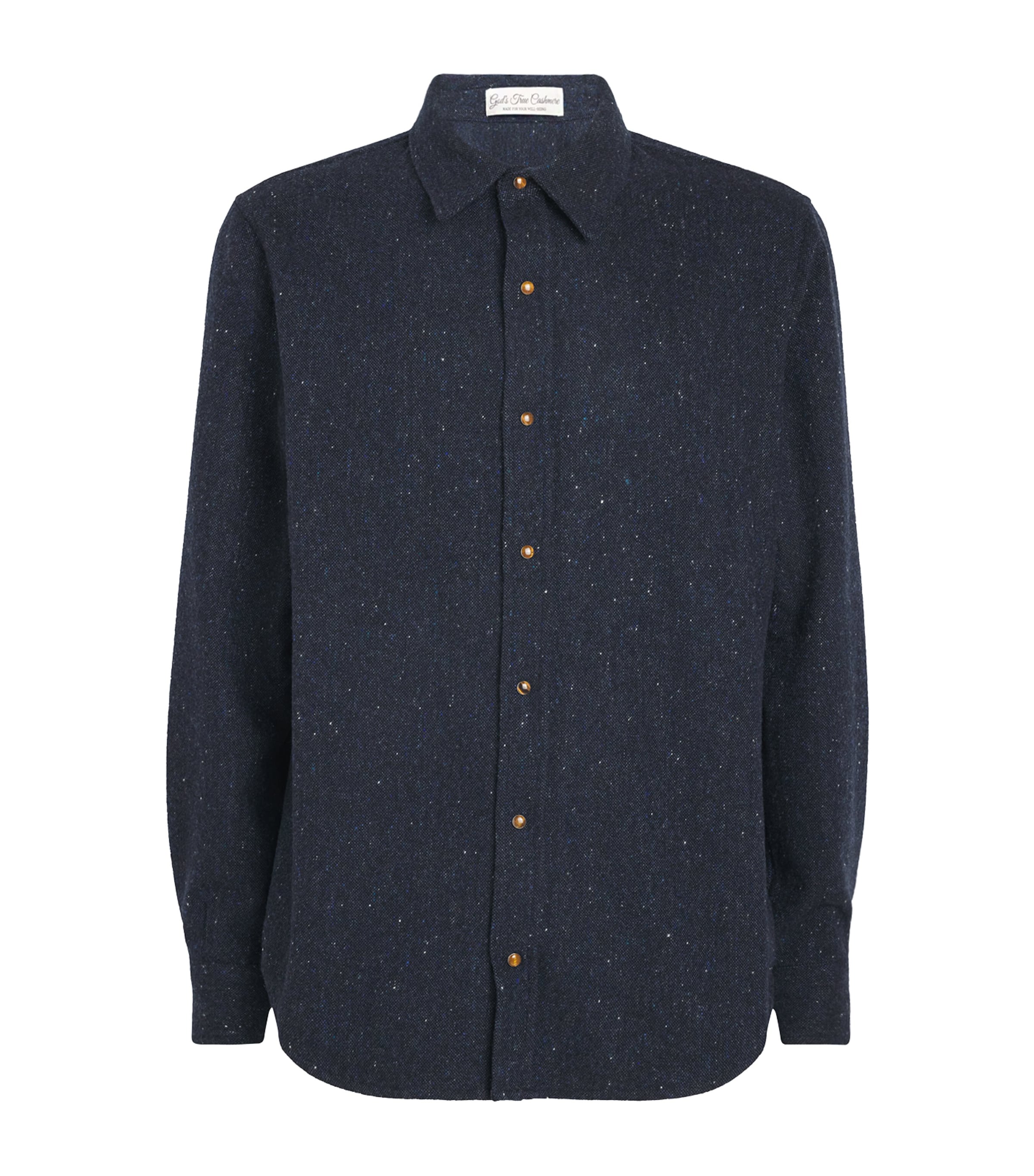 GOD'S TRUE CASHMERE Mens Cashmere Twill Donegal Shirt Tiger Eye Image 1