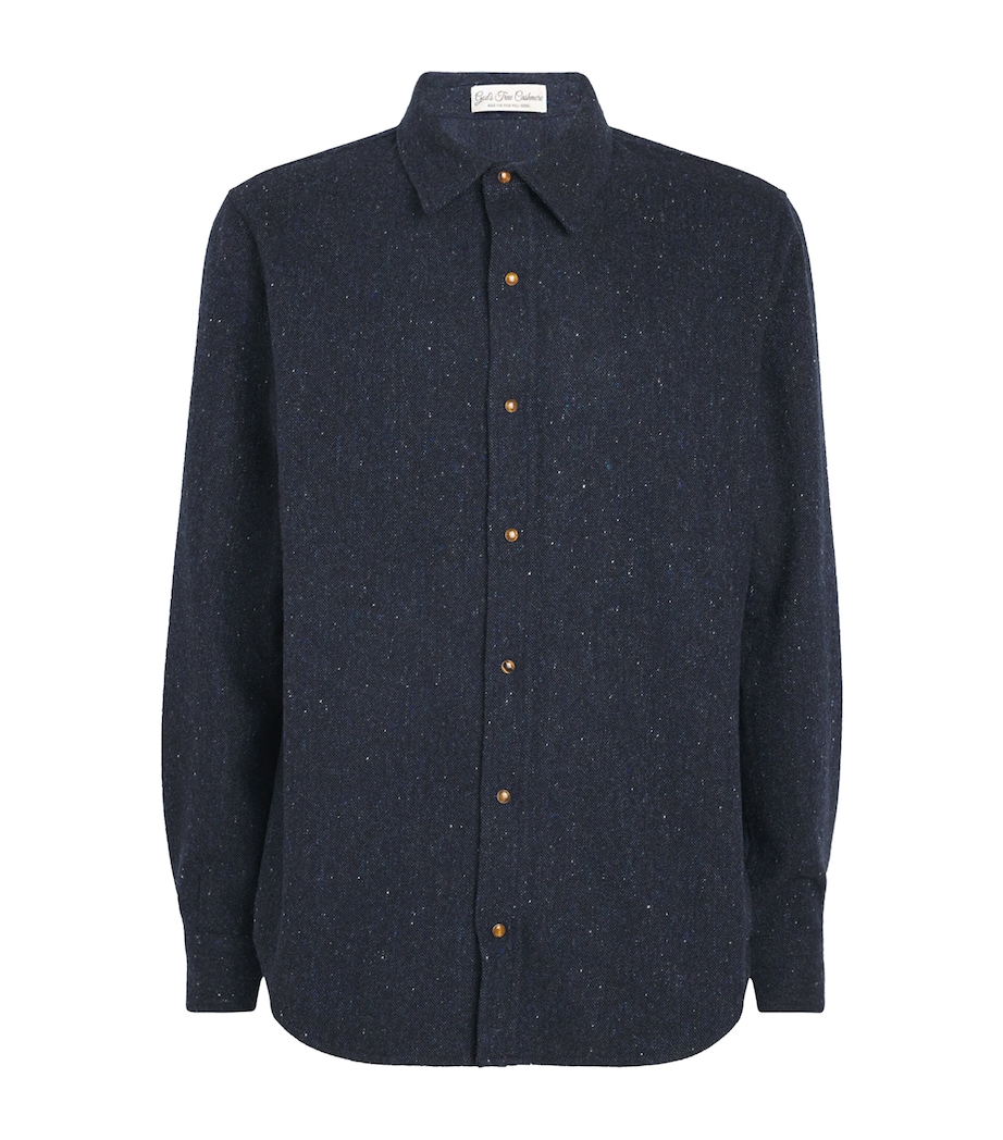 GOD'S TRUE CASHMERE Mens Cashmere Twill Donegal Shirt Tiger Eye Image 1