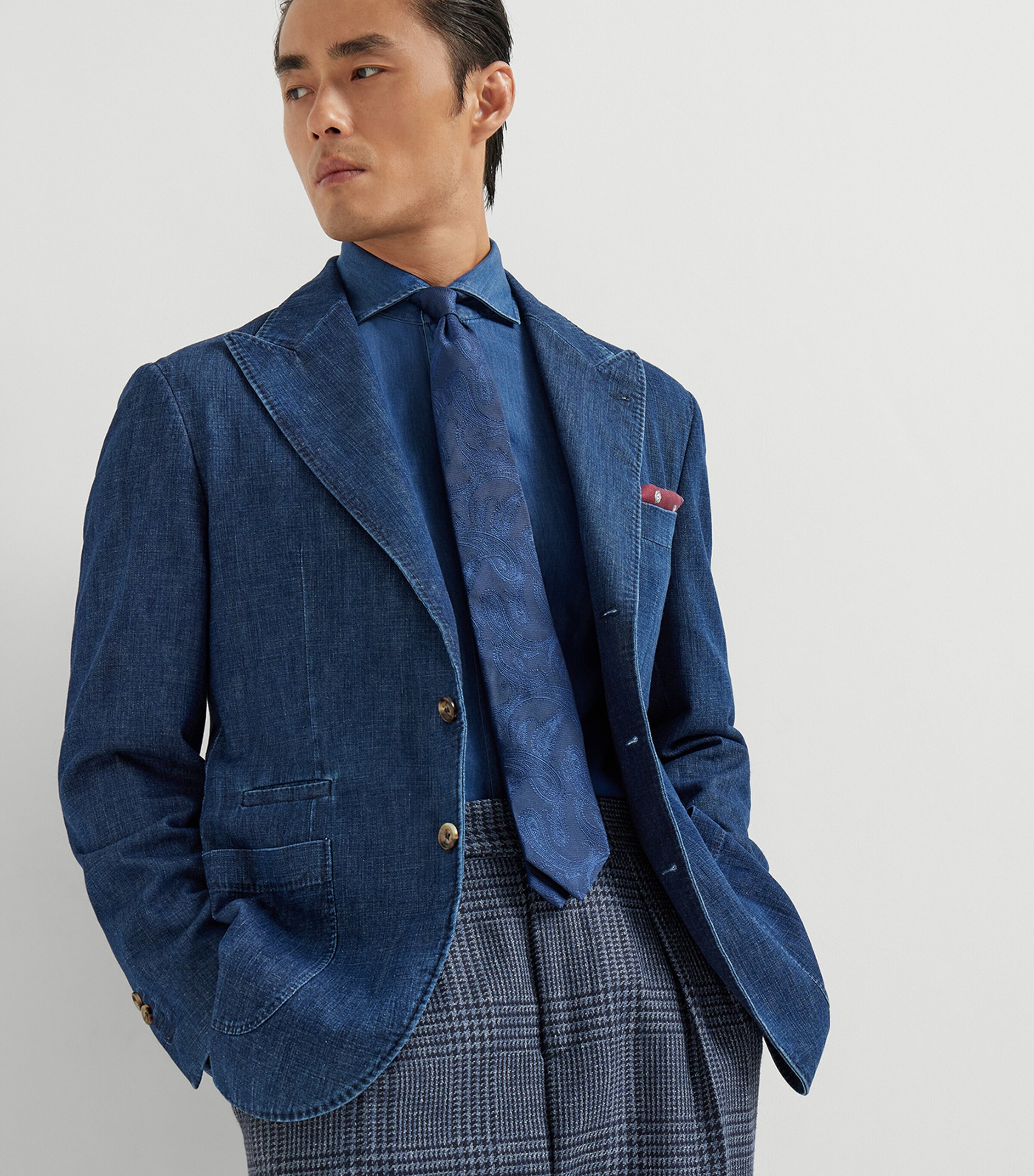 Denim Single-Breasted Blazer C1468 Image 4