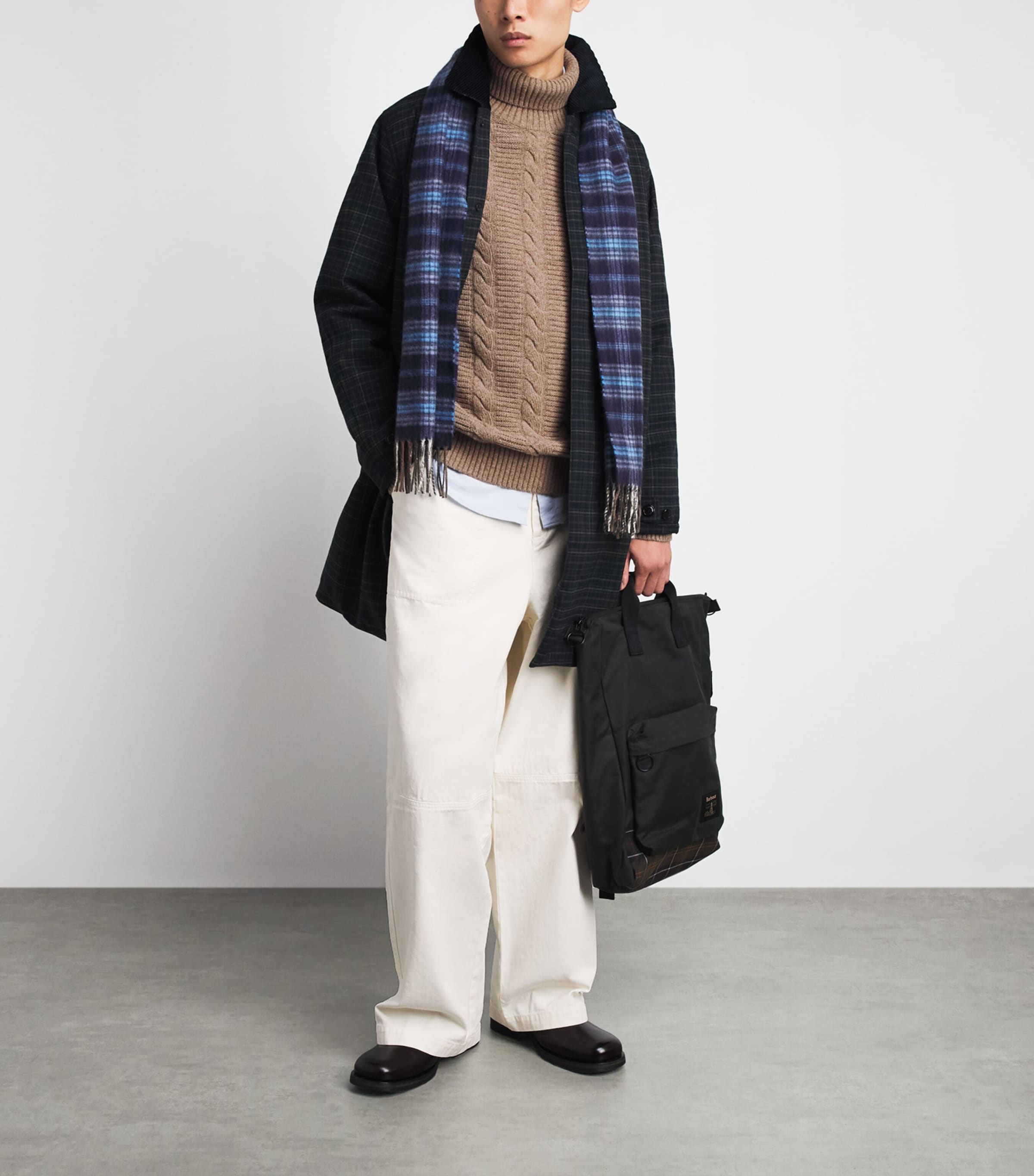 Barbour Mens Wool Staplecross Rollneck Sweater Stone Image 2