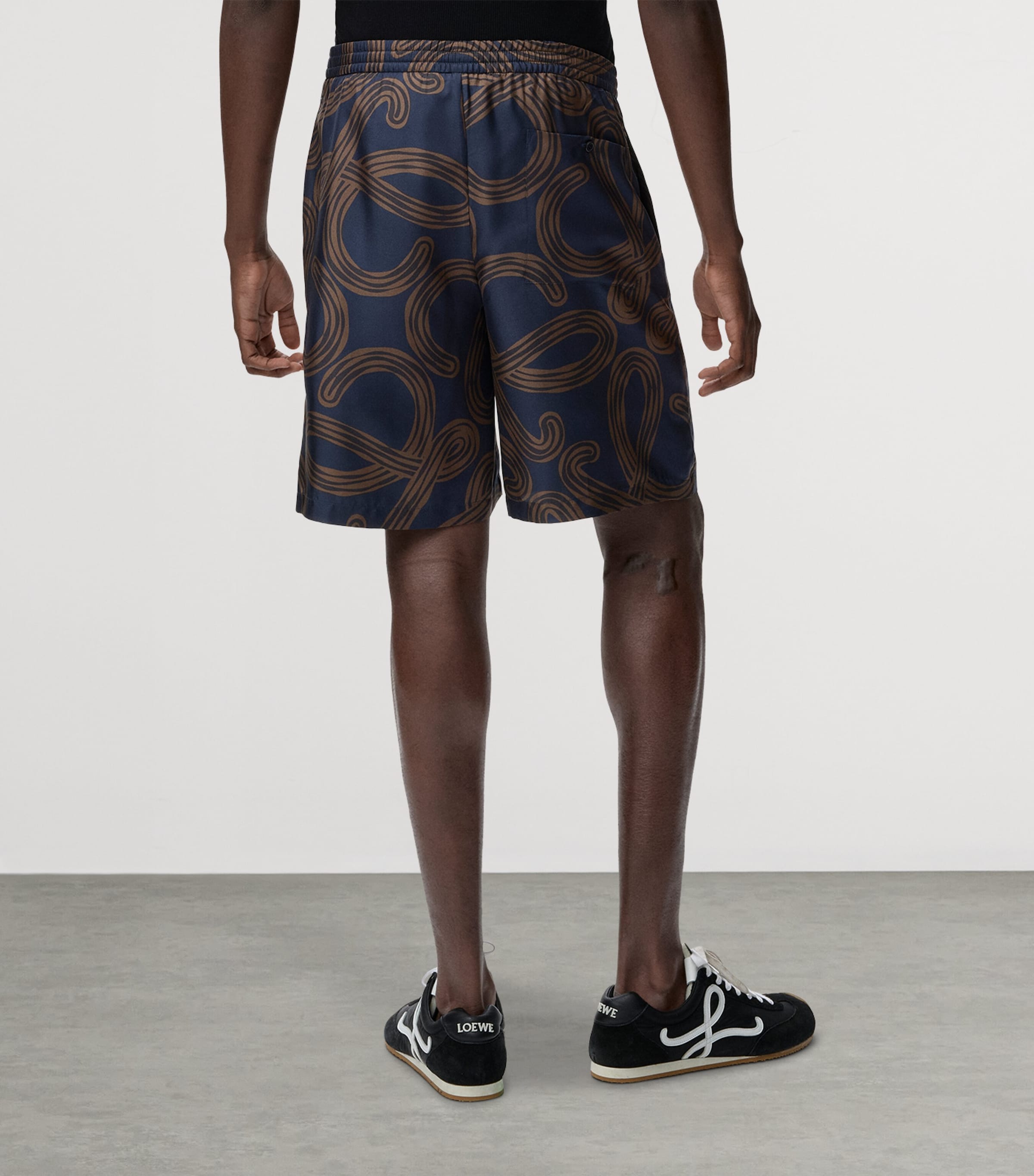 LOEWE Mens x Paula’s Ibiza Silk Anagram Shorts Navy/brown Image 4