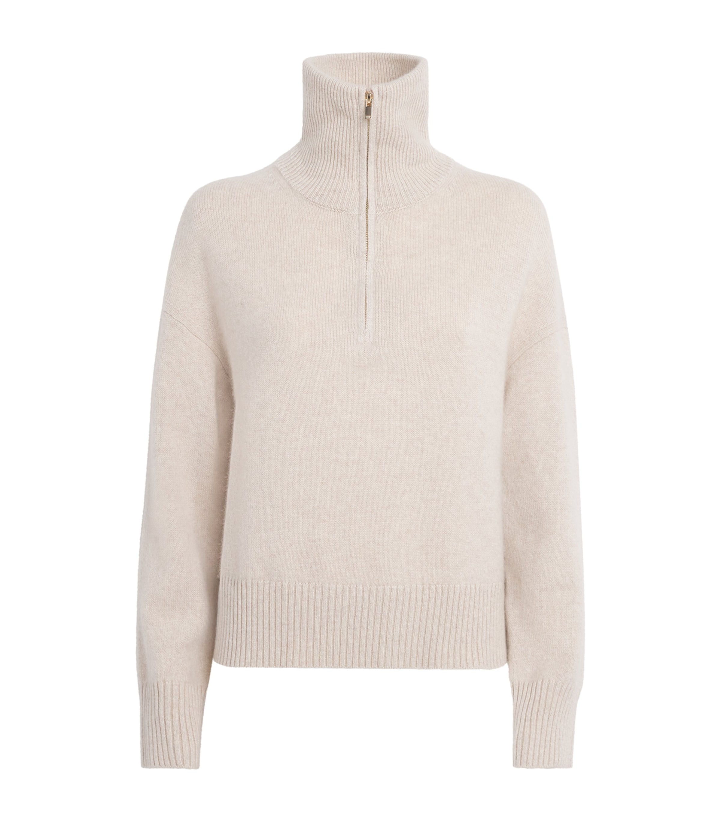 Maje Womens Cashmere-Blend Quarter-Zip Sweater Beige Image 1