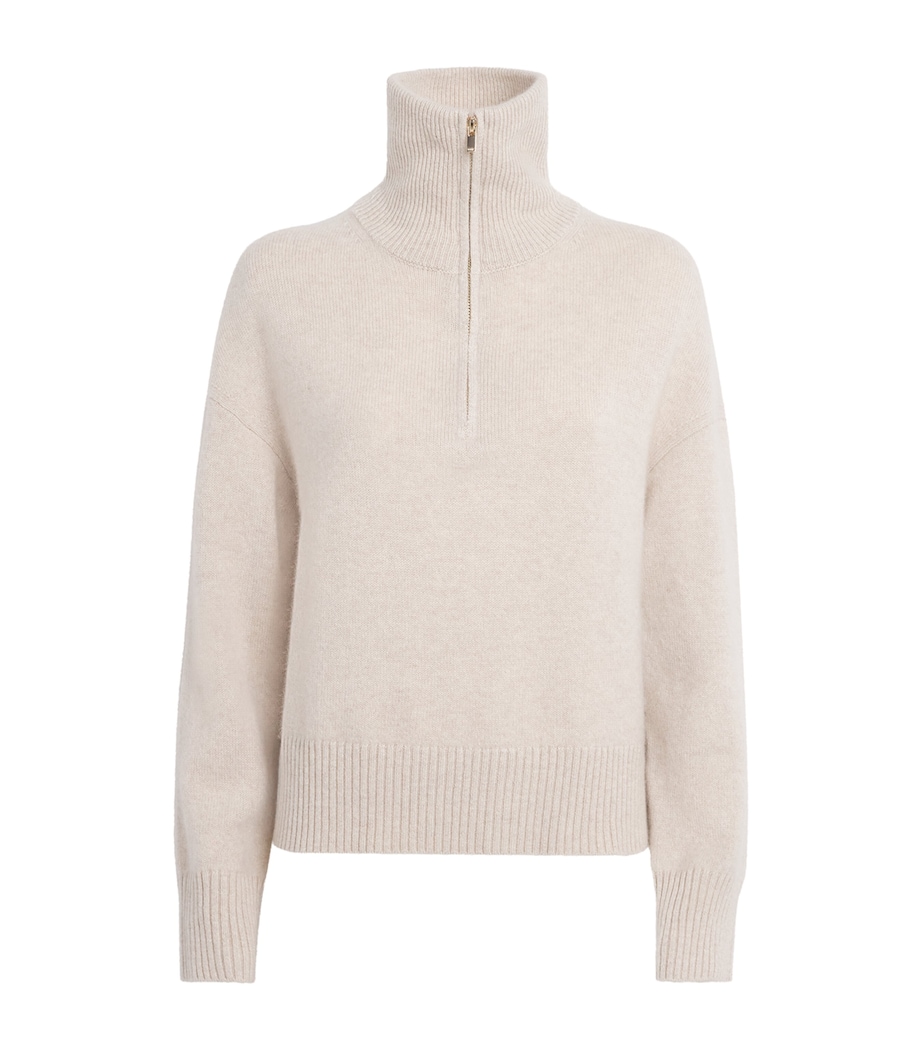 Maje Womens Cashmere-Blend Quarter-Zip Sweater Beige Image 1