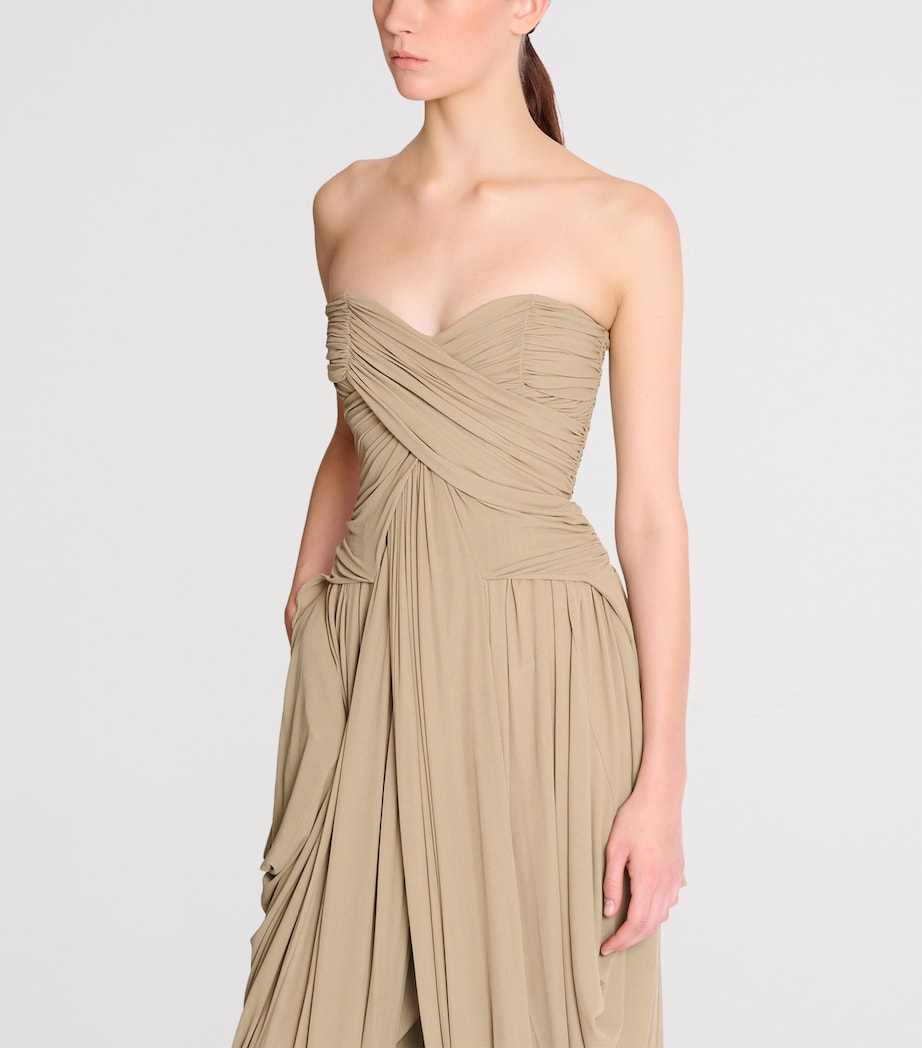 Balmain Womens Draped Strapless Jumpsuit Beige Foncé Image 7