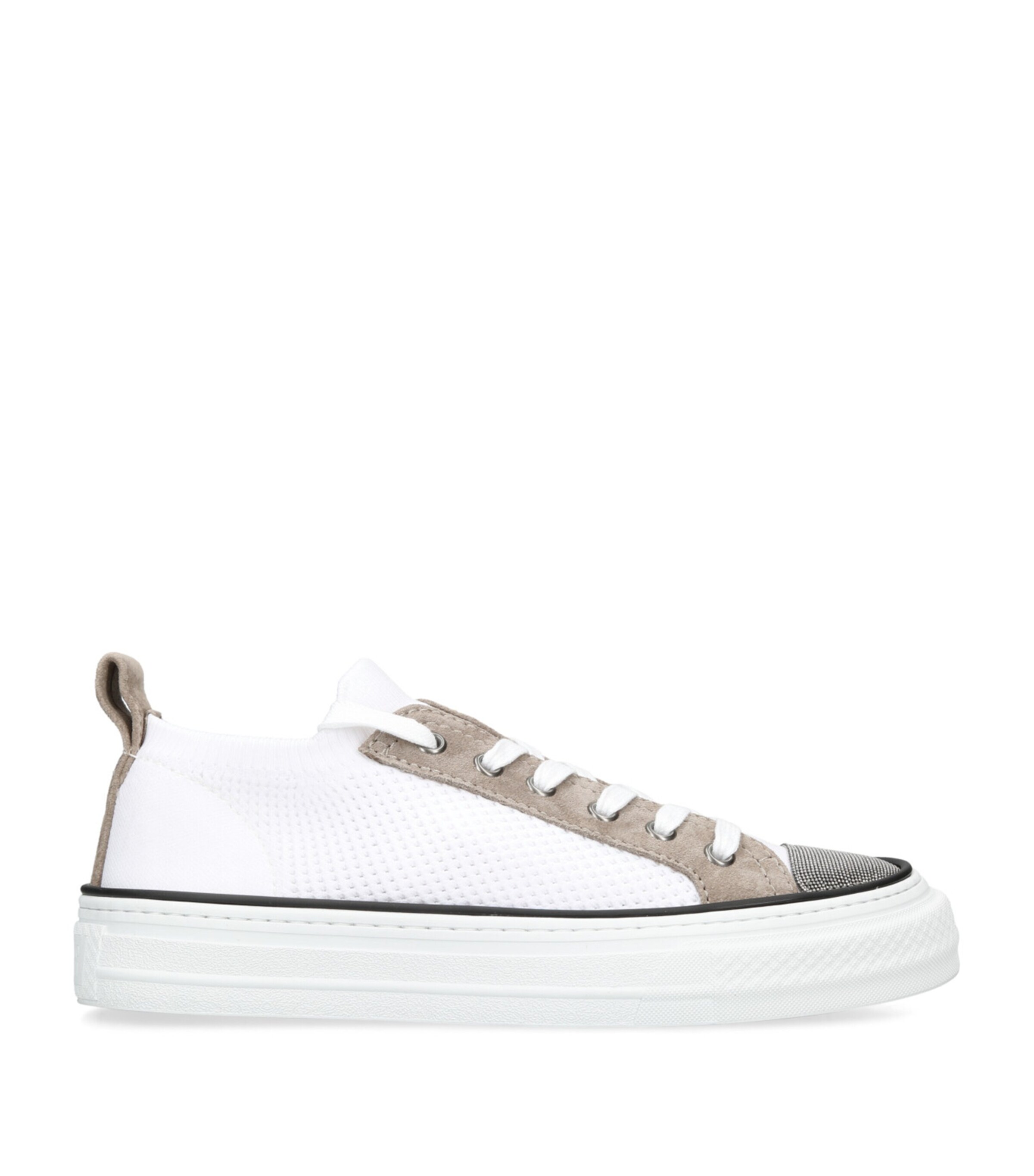 Brunello Cucinelli Knit Monili Cap-toe Sneakers In White