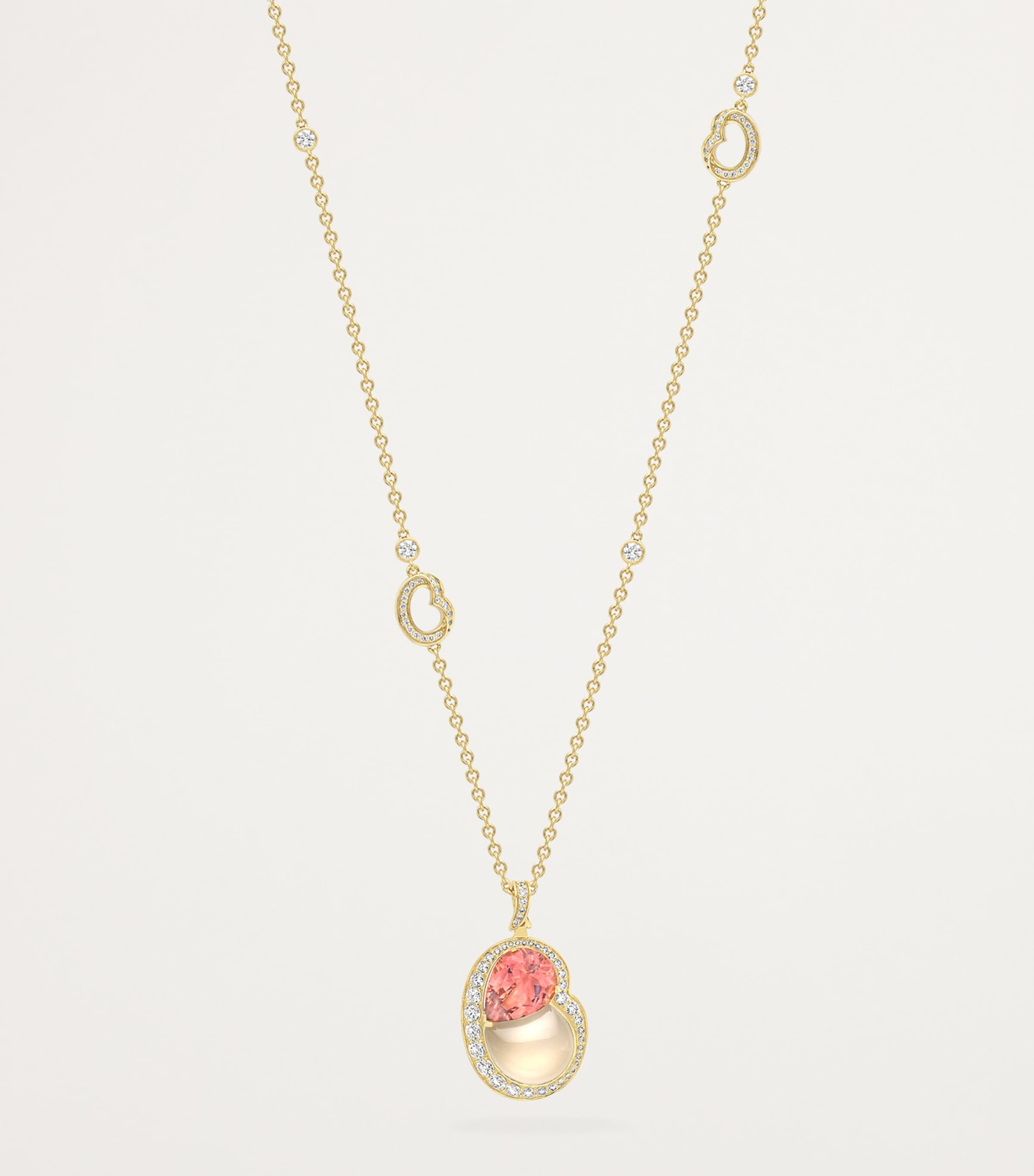 Yellow Gold, Diamond, Pink Tourmaline and Moonstone Motherhood Necklace YELLOW GOLD Image 3