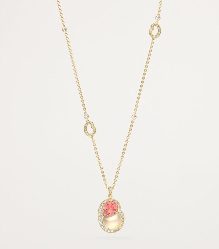 Yellow Gold, Diamond, Pink Tourmaline and Moonstone Motherhood Necklace YELLOW GOLD Image 3