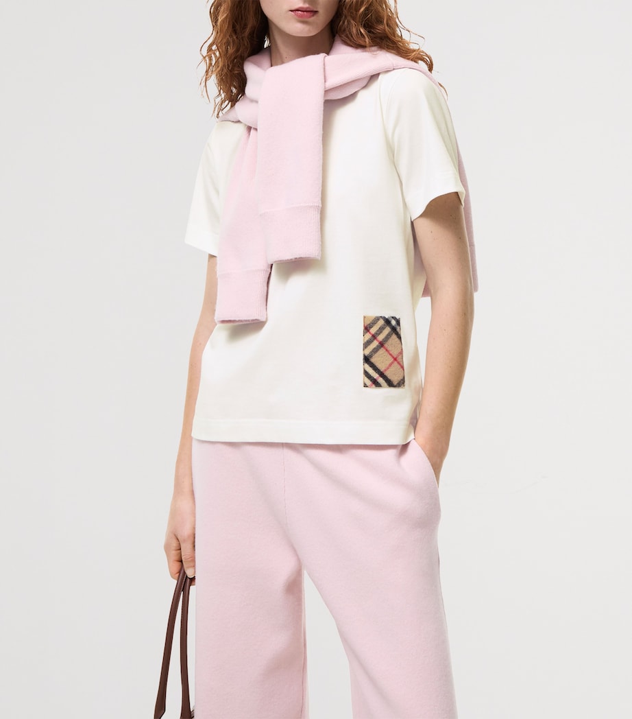 Burberry Womens Cotton Check-Patch T-Shirt Chalk Image 2
