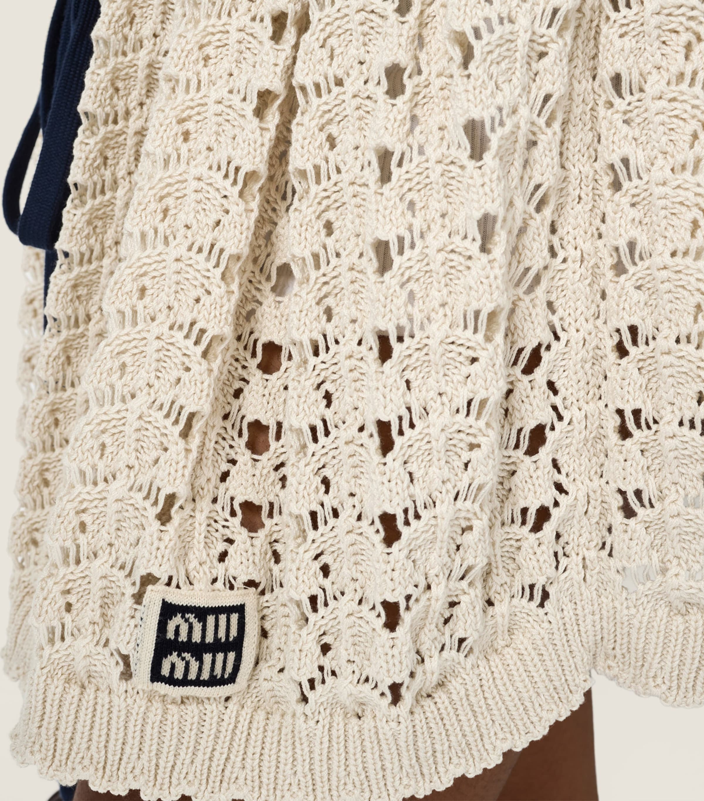 Miu Miu Womens Cotton Openwork-Knit Mini Skirt Neutral Image 6