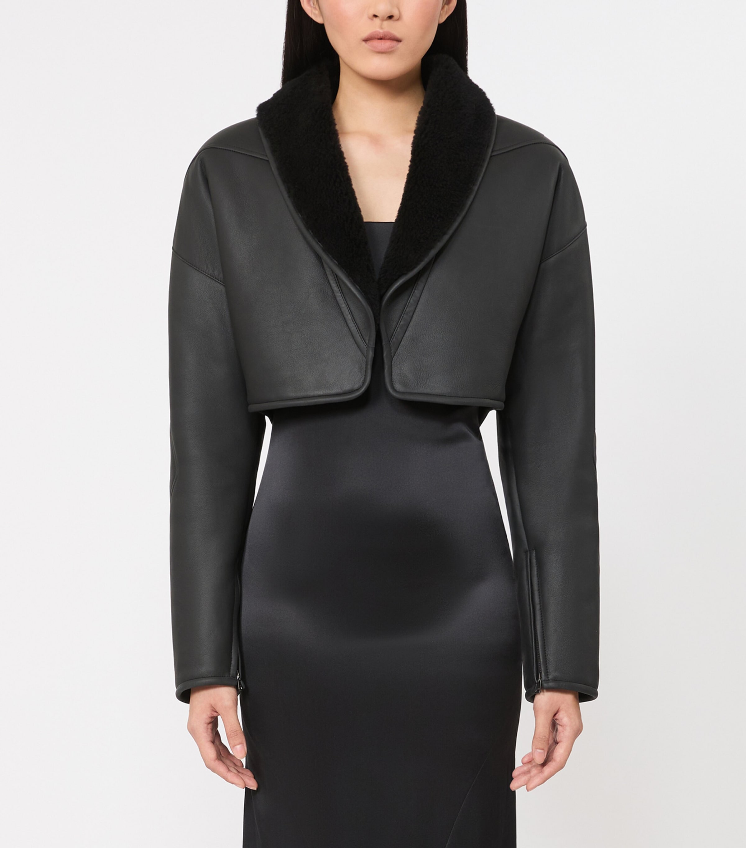 Max Mara Womens Cropped Shearling Jacket Dark Grey Image 2