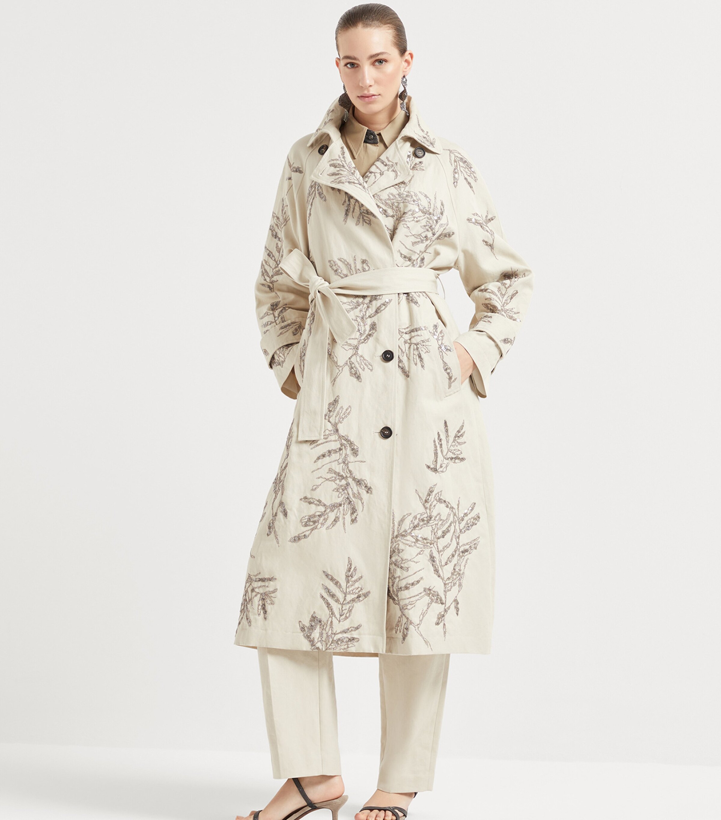 Brunello Cucinelli Cotton-Linen Floral Trench Coat | Harrods US
