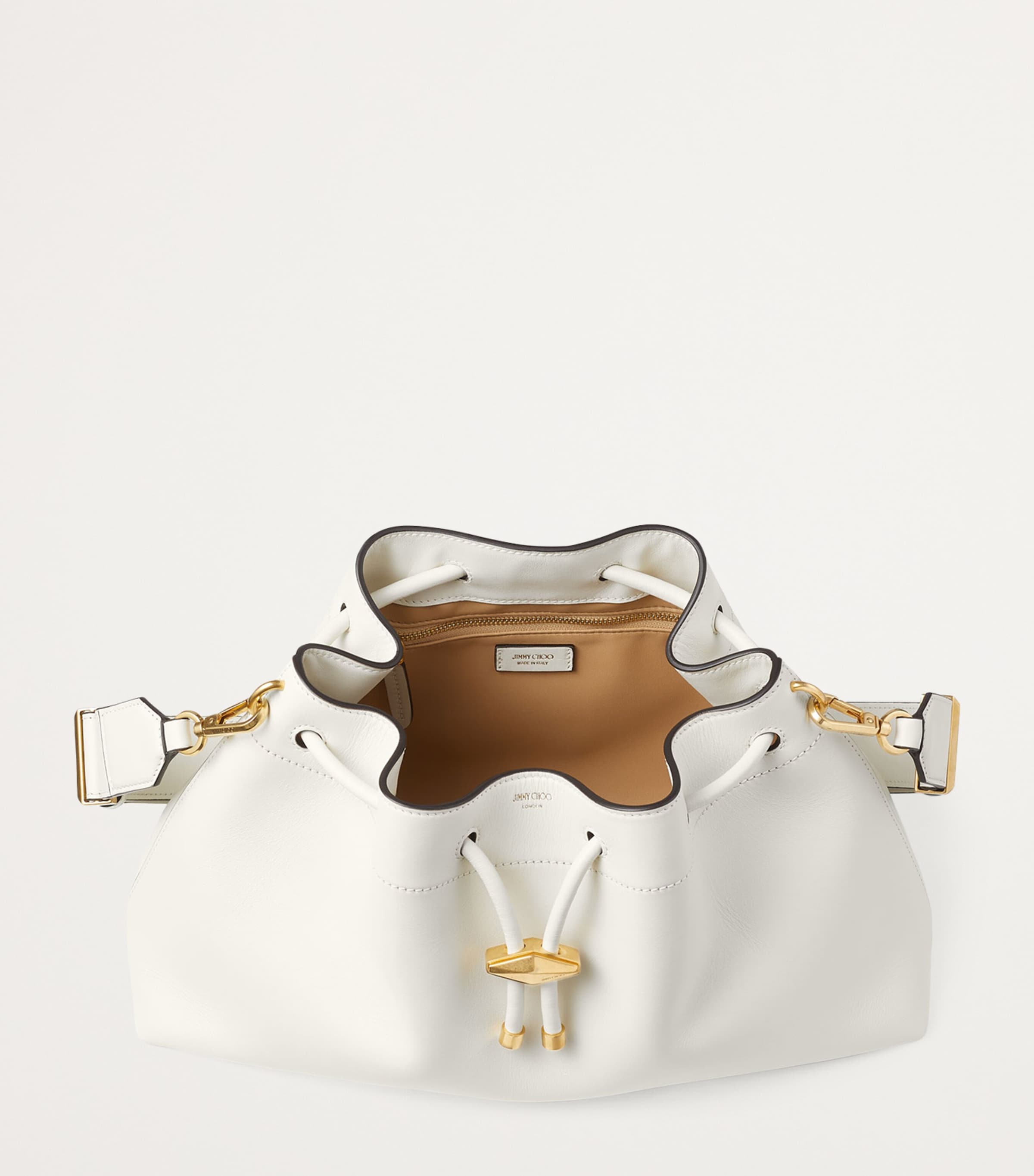 Medium Leather Cinch Shoulder Bag LATTE/GOLD Image 5