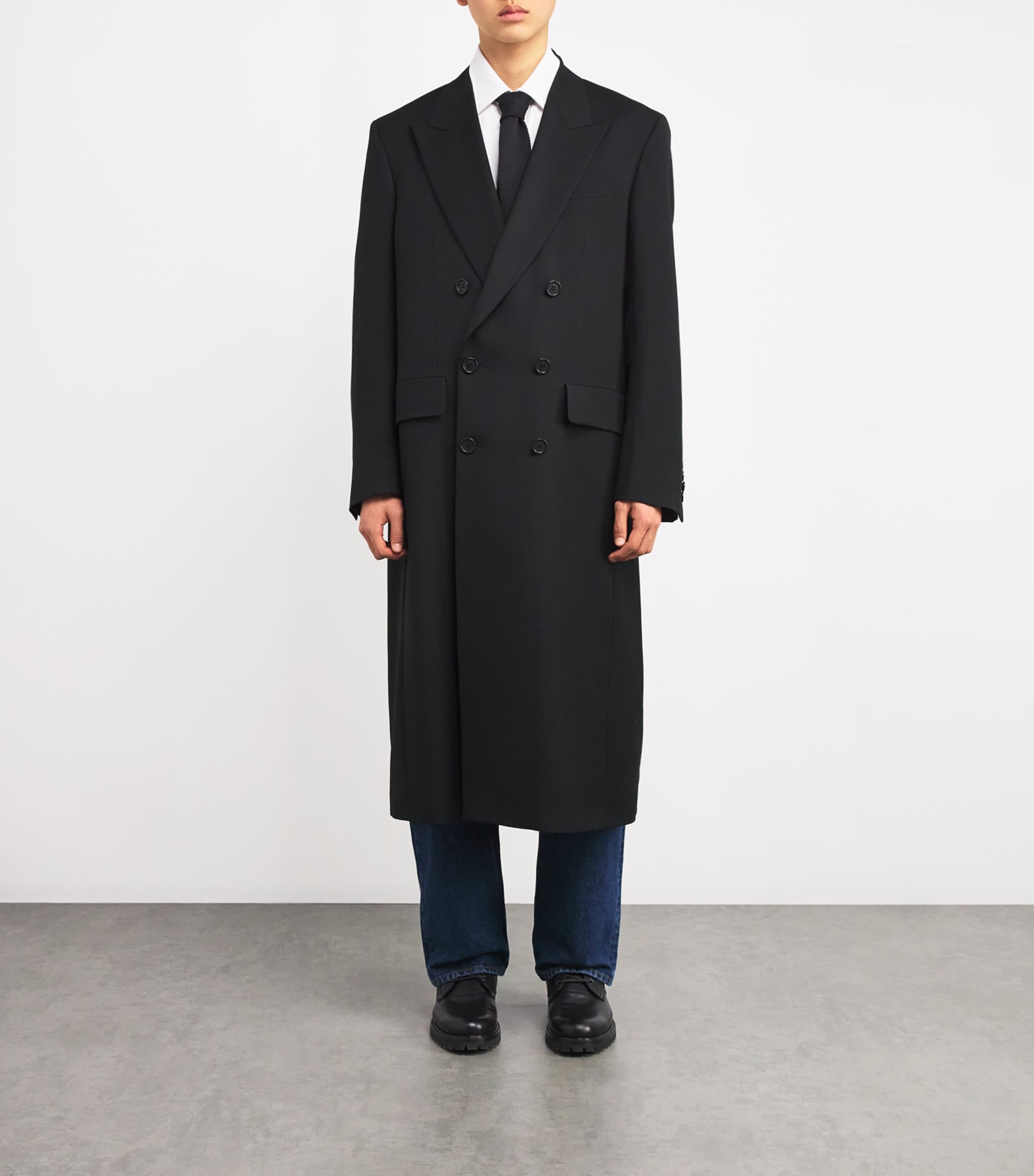 Virgin Wool Double-Breasted Overcoat BLACK Image 3
