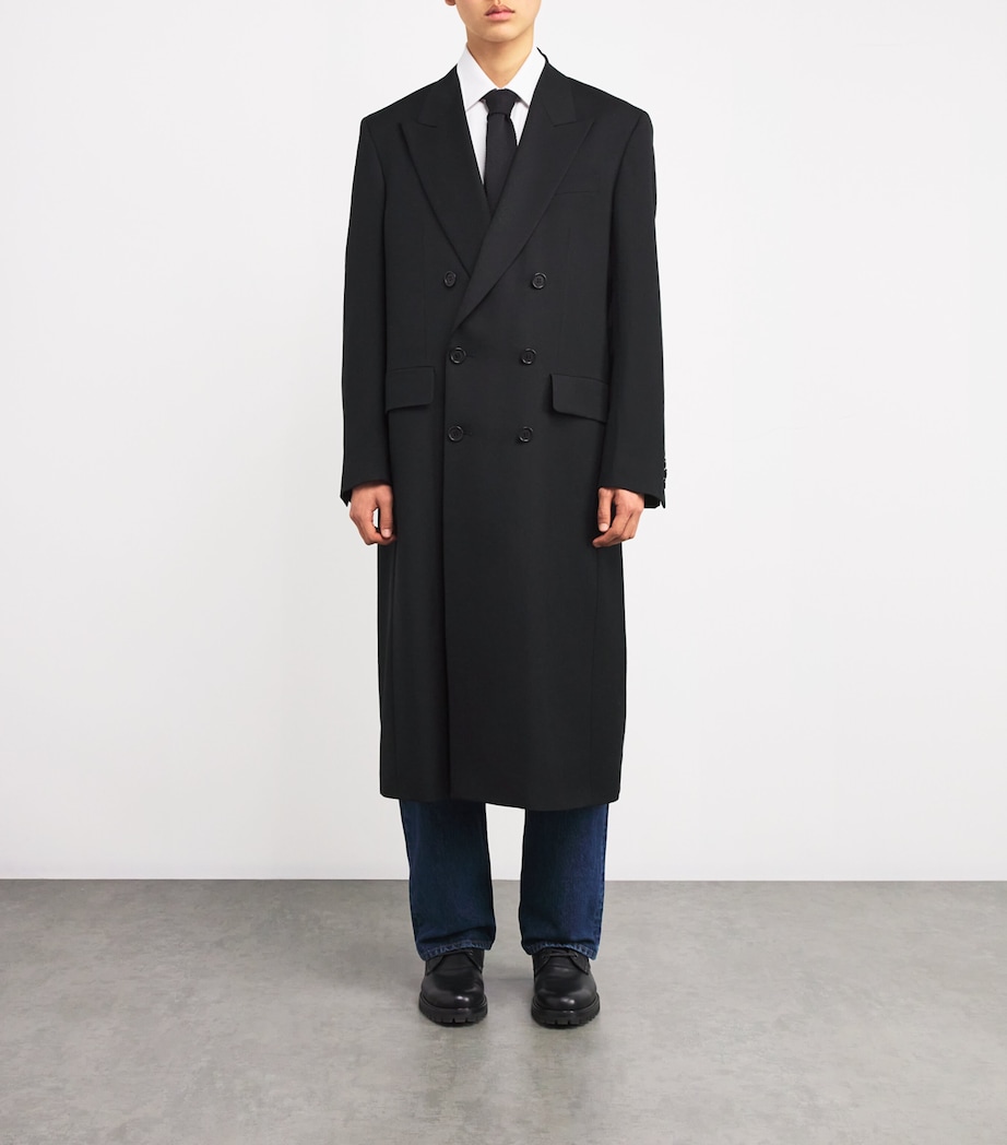Virgin Wool Double-Breasted Overcoat BLACK Image 3
