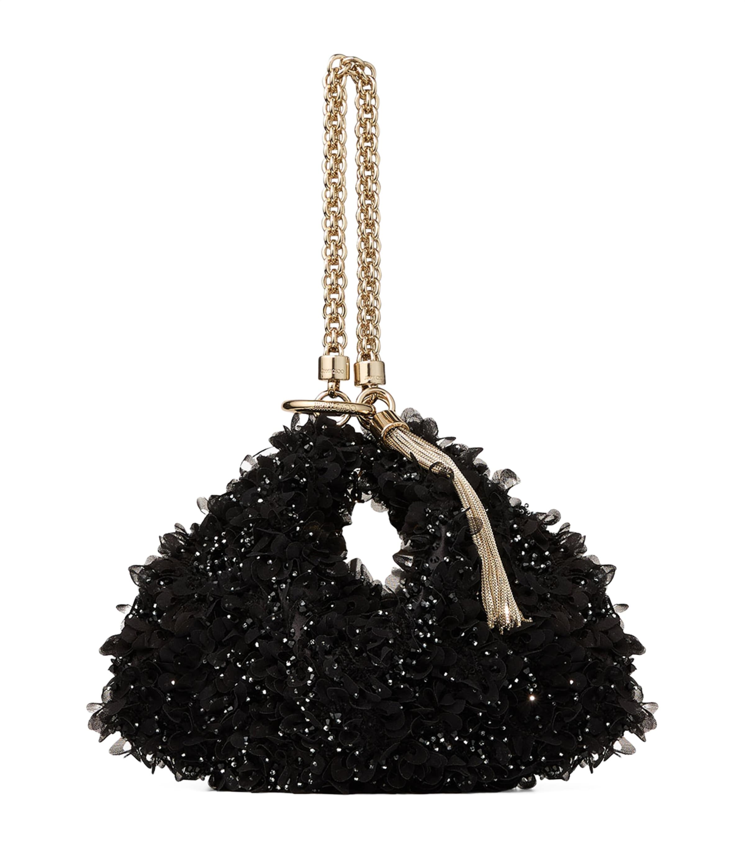 Jimmy Choo Callie Crystal-embellished Satin Clutch Bag In Black