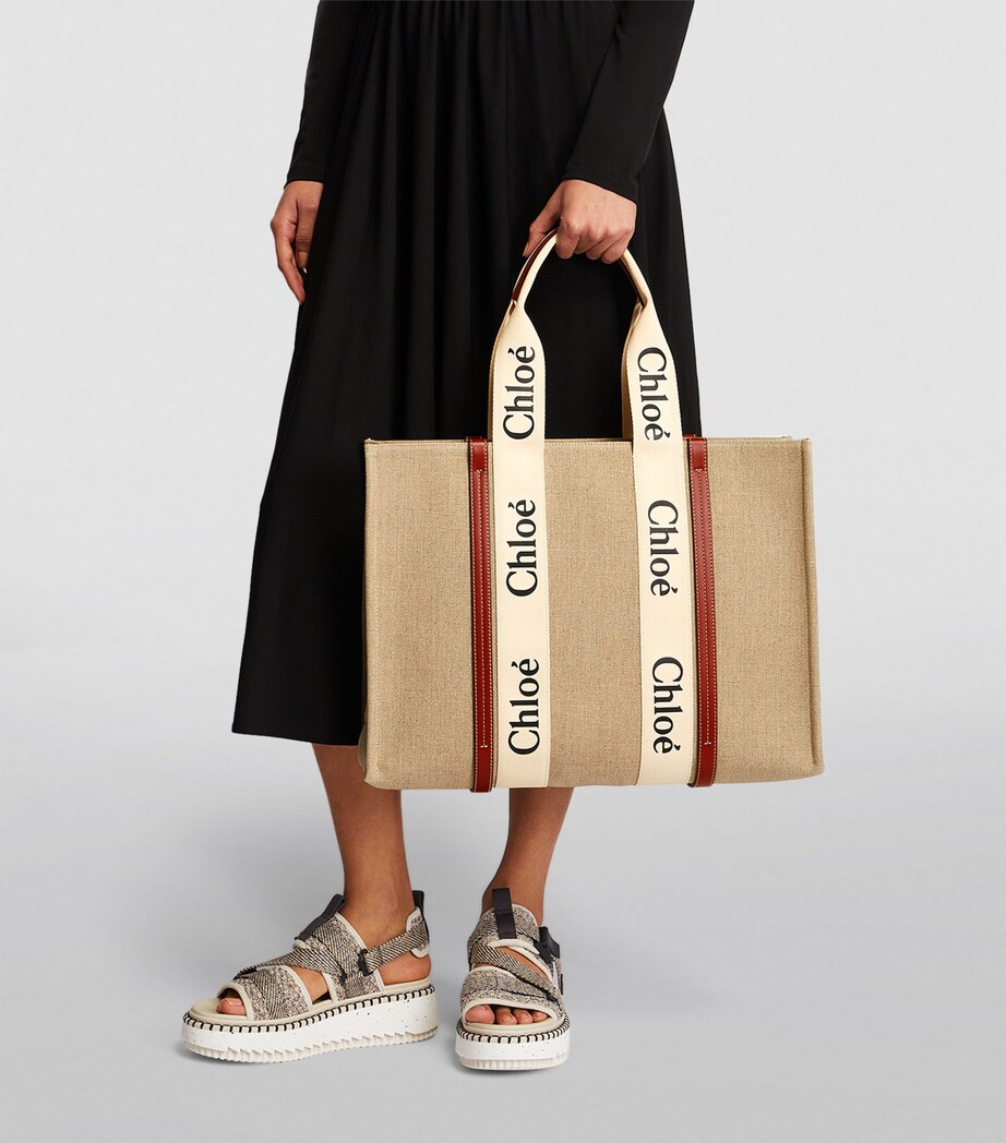 Chloé Large Woody Tote Bag White Brown Image 5