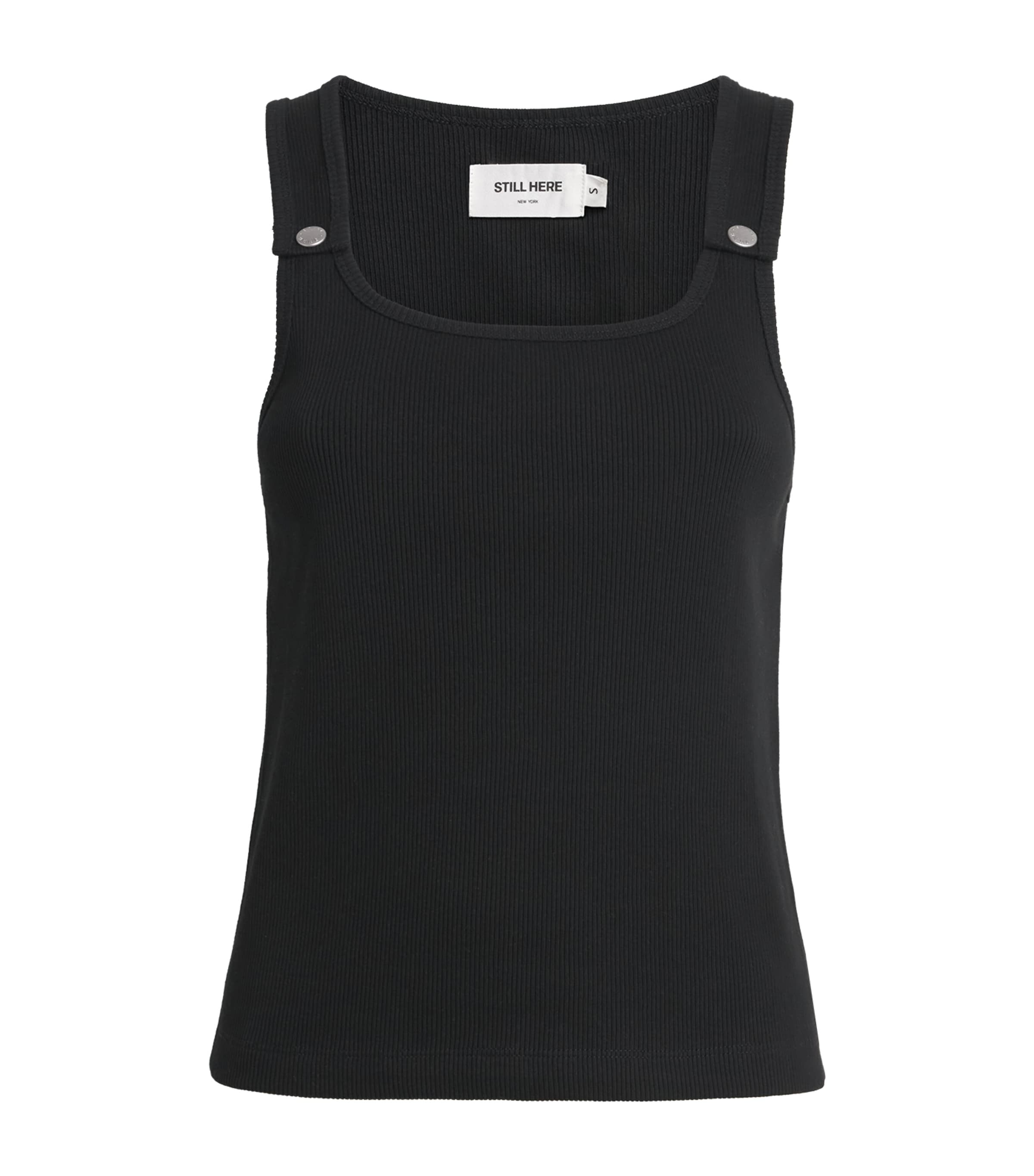 STILL HERE Womens Stretch-Cotton Snap Tank Top Black Image 1