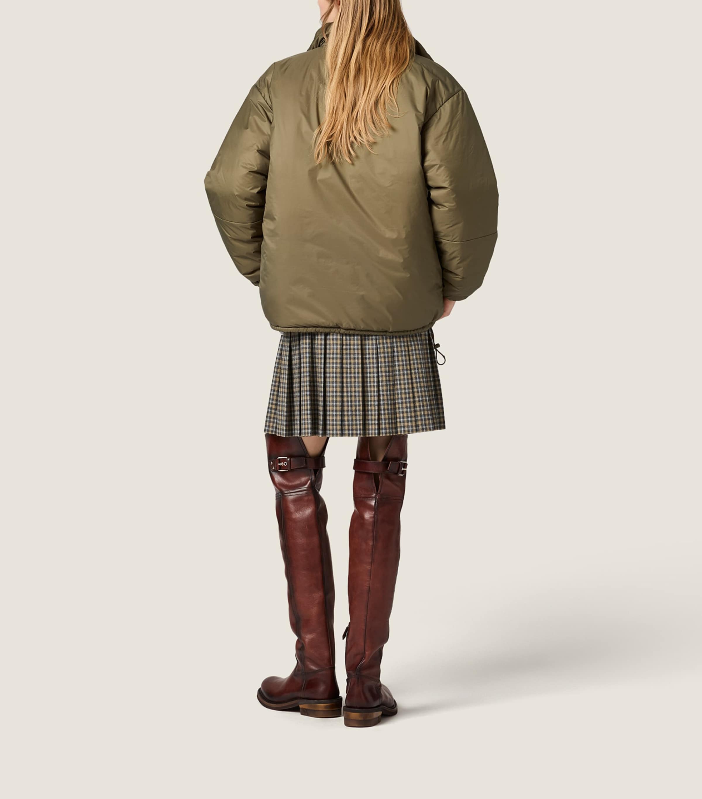 Miu Miu Womens Ripstop Funnel-Neck Puffer Jacket Green Image 3