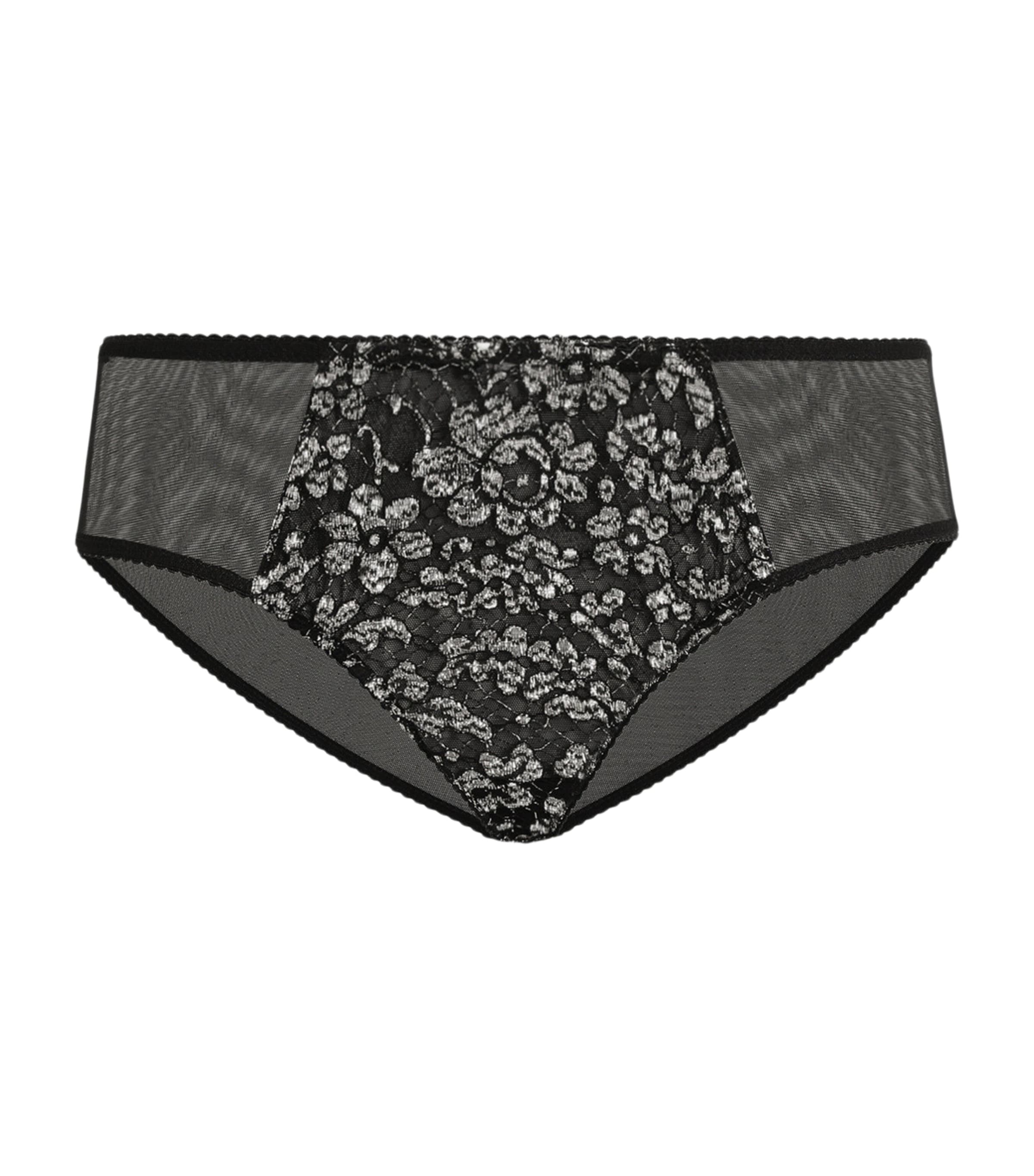 Dolce&Gabbana Womens Lace-Mesh Floral Briefs Blac Image 1