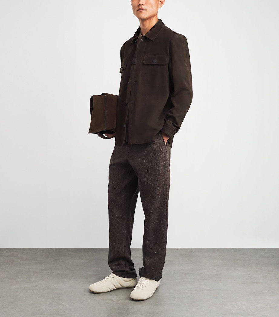 Sunspel Mens Suede Overshirt Dark Brown Image 2
