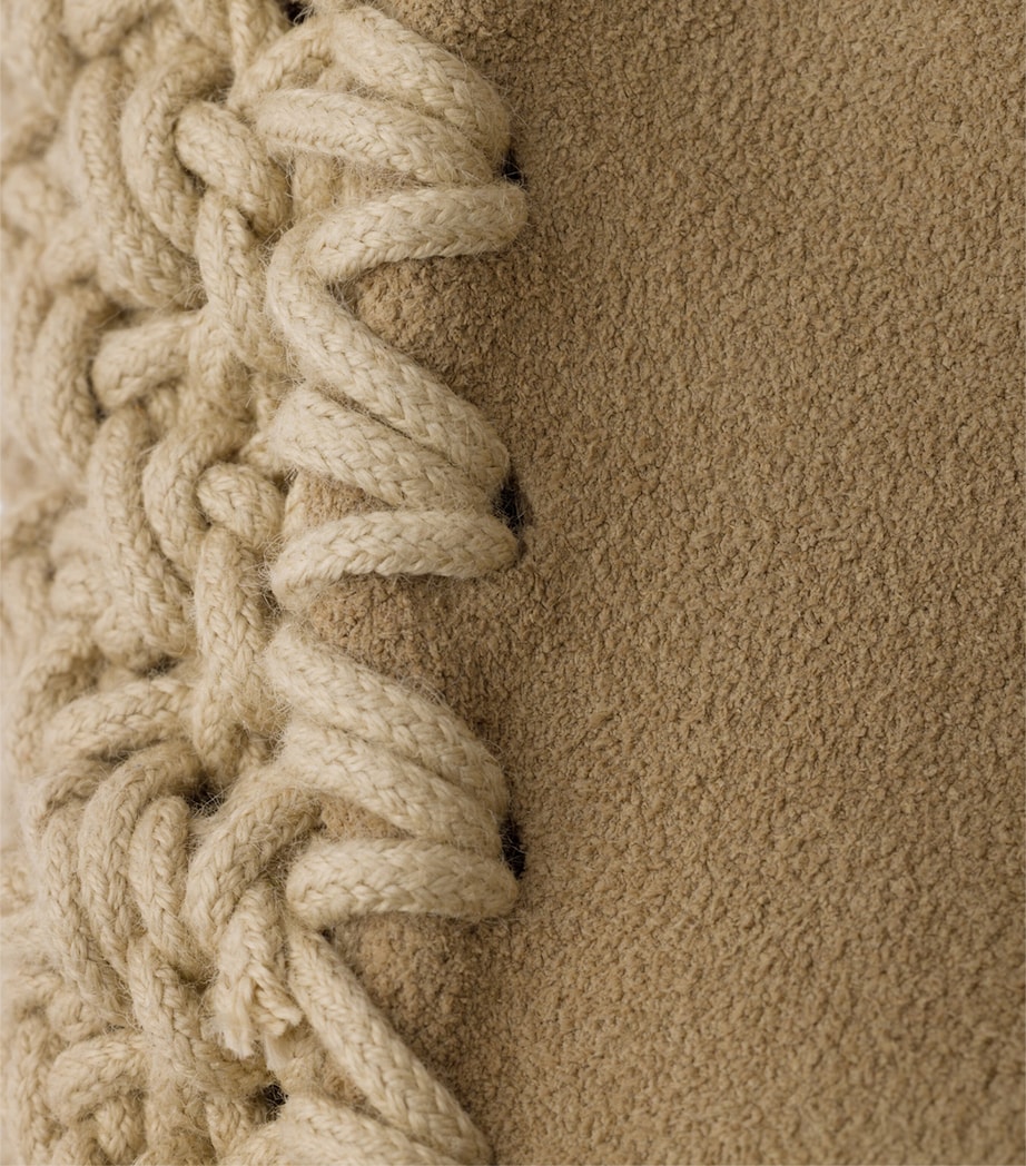 Prada Large Suede and Crochet Tote Bag Neutral Image 7