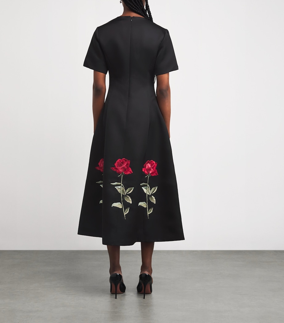 Rose-Embroidered Caroline Midi Dress EBONY Image 3