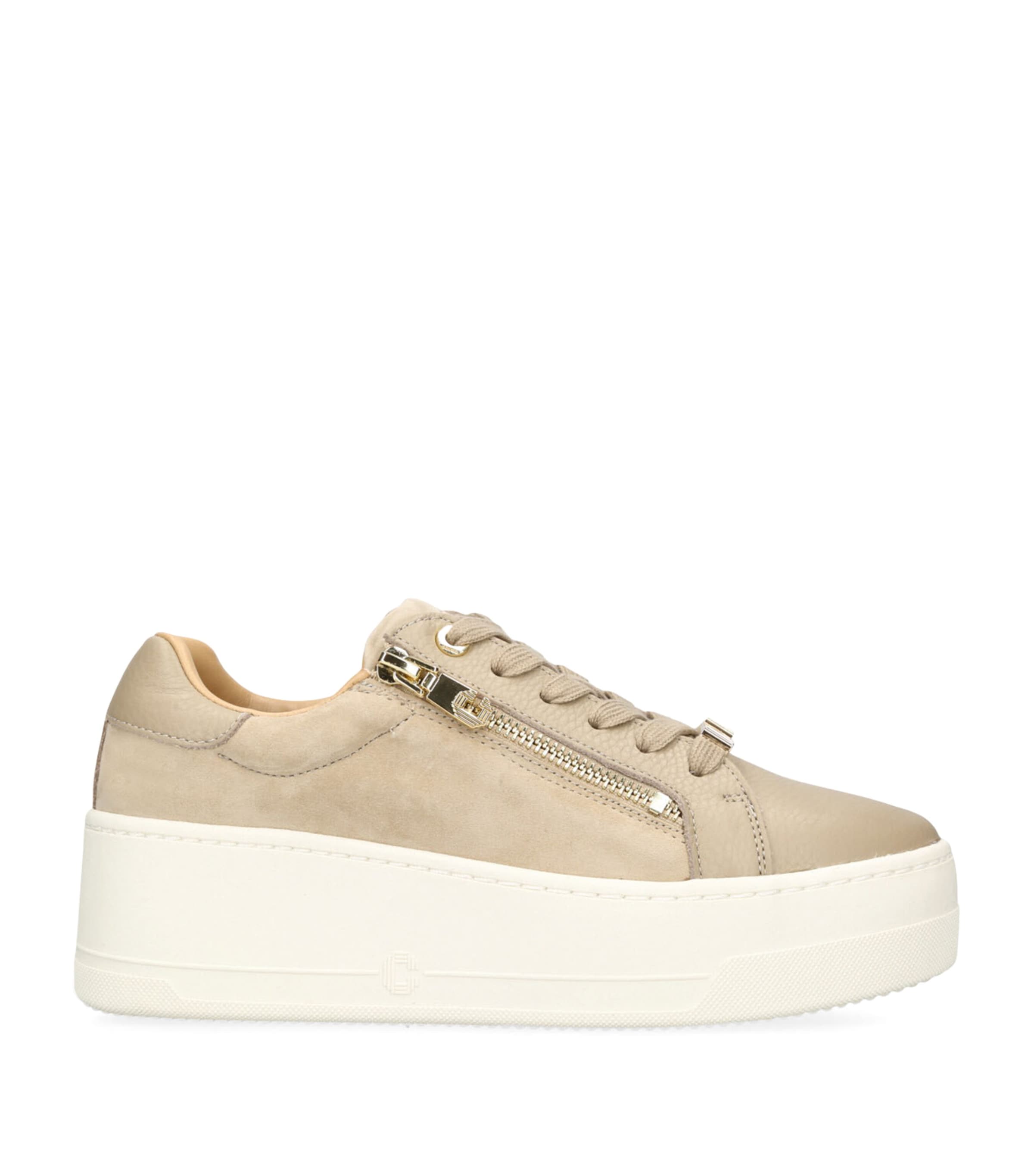 Carvela Leather Connected Zip Sneakers In Beige