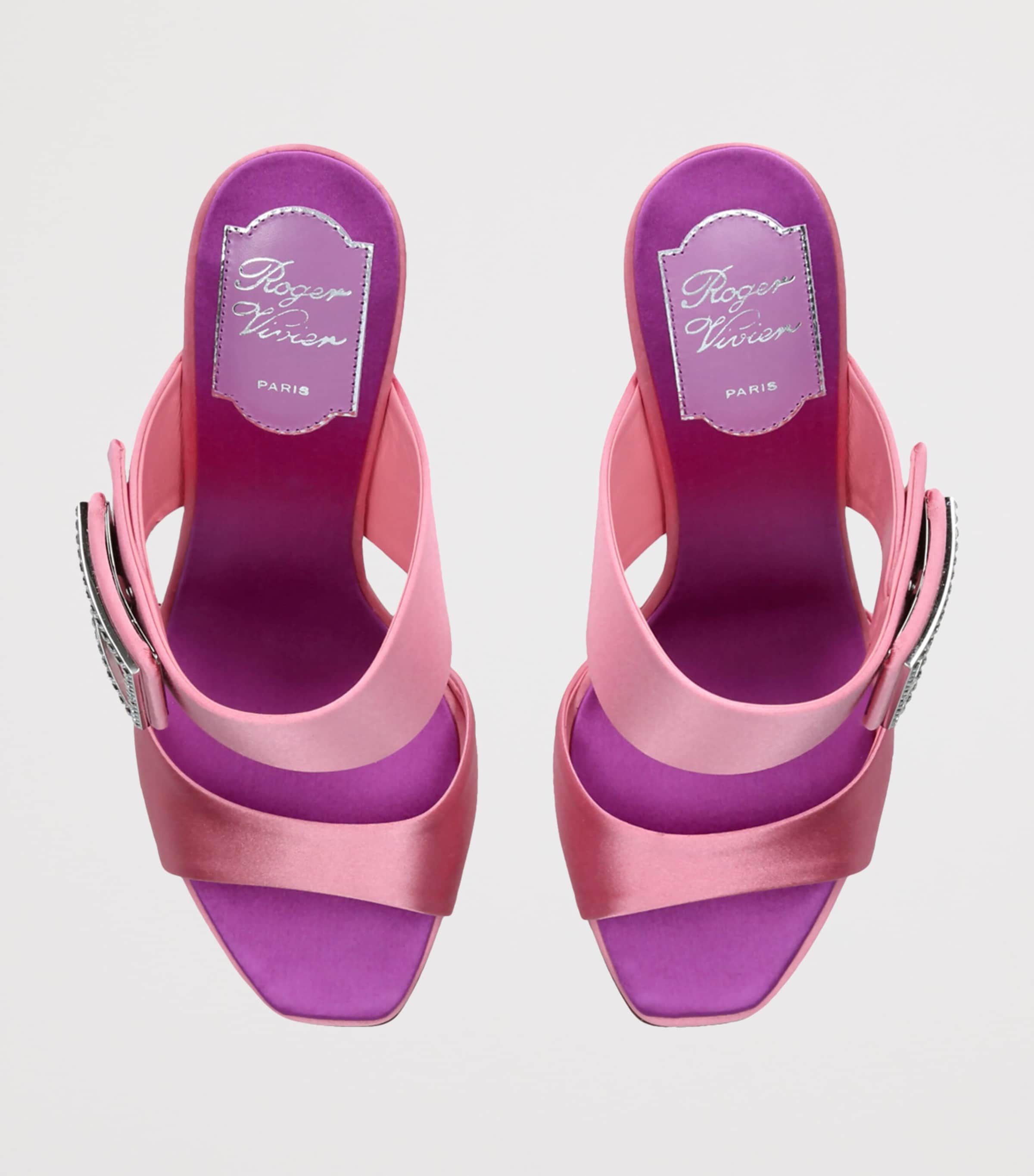 Roger Vivier Satin Trompette Wide-Strap Mules 85 Pink Image 4