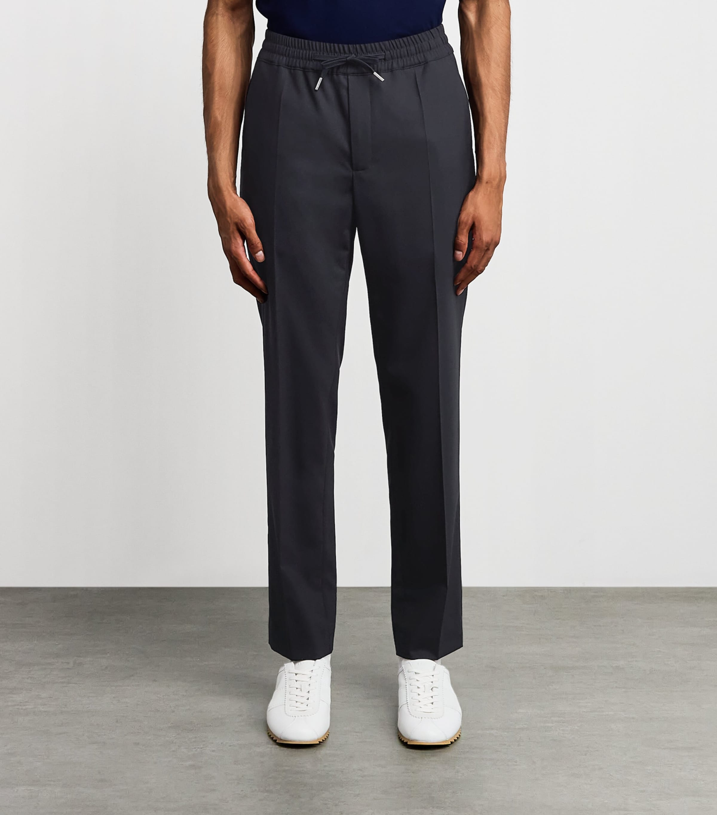 Sandro Paris Mens Wool-Blend Drawstring Trousers Navy Blue Image 4