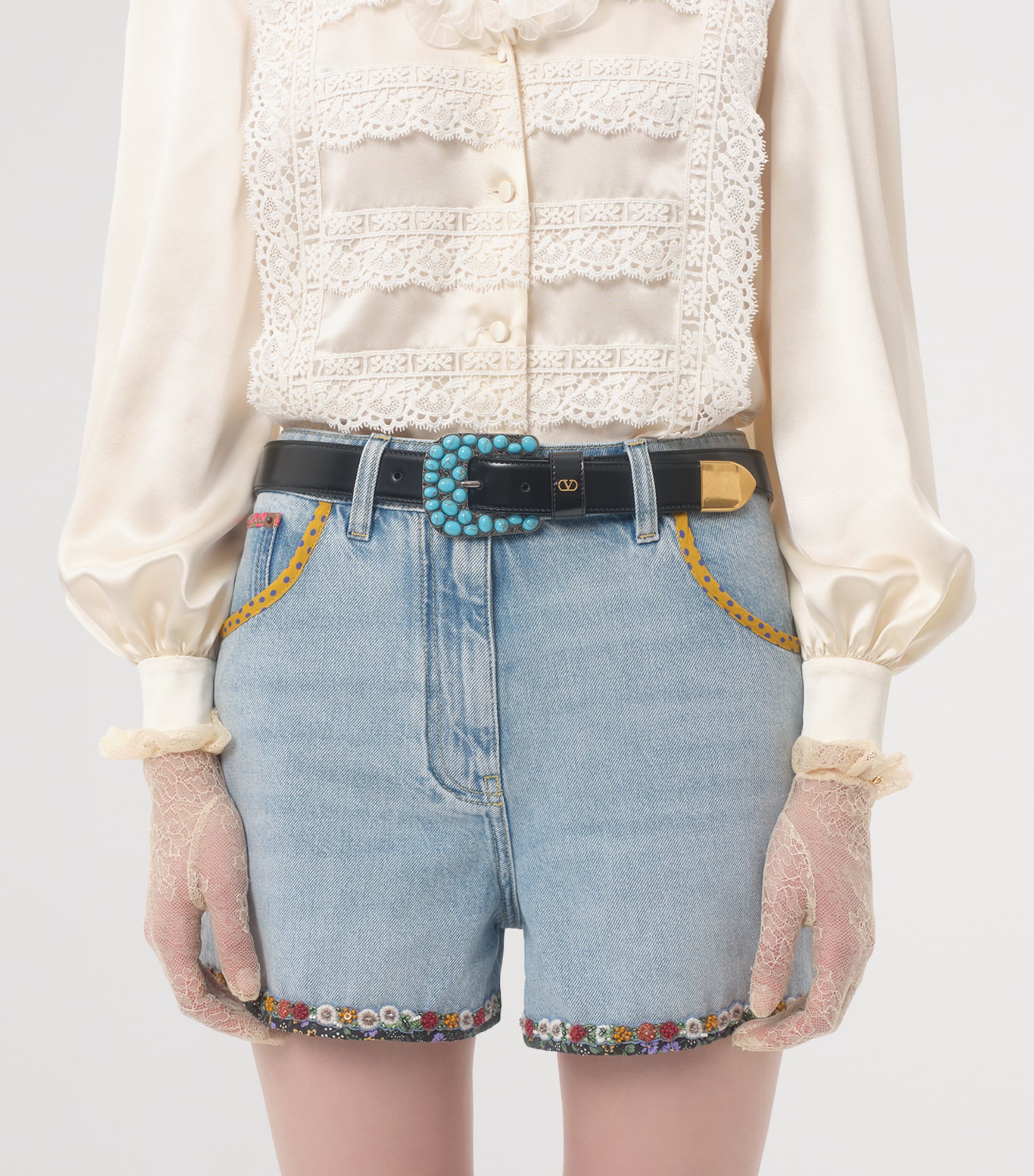 Leather VLogo Signature Gemstone Belt 0NO Image 2