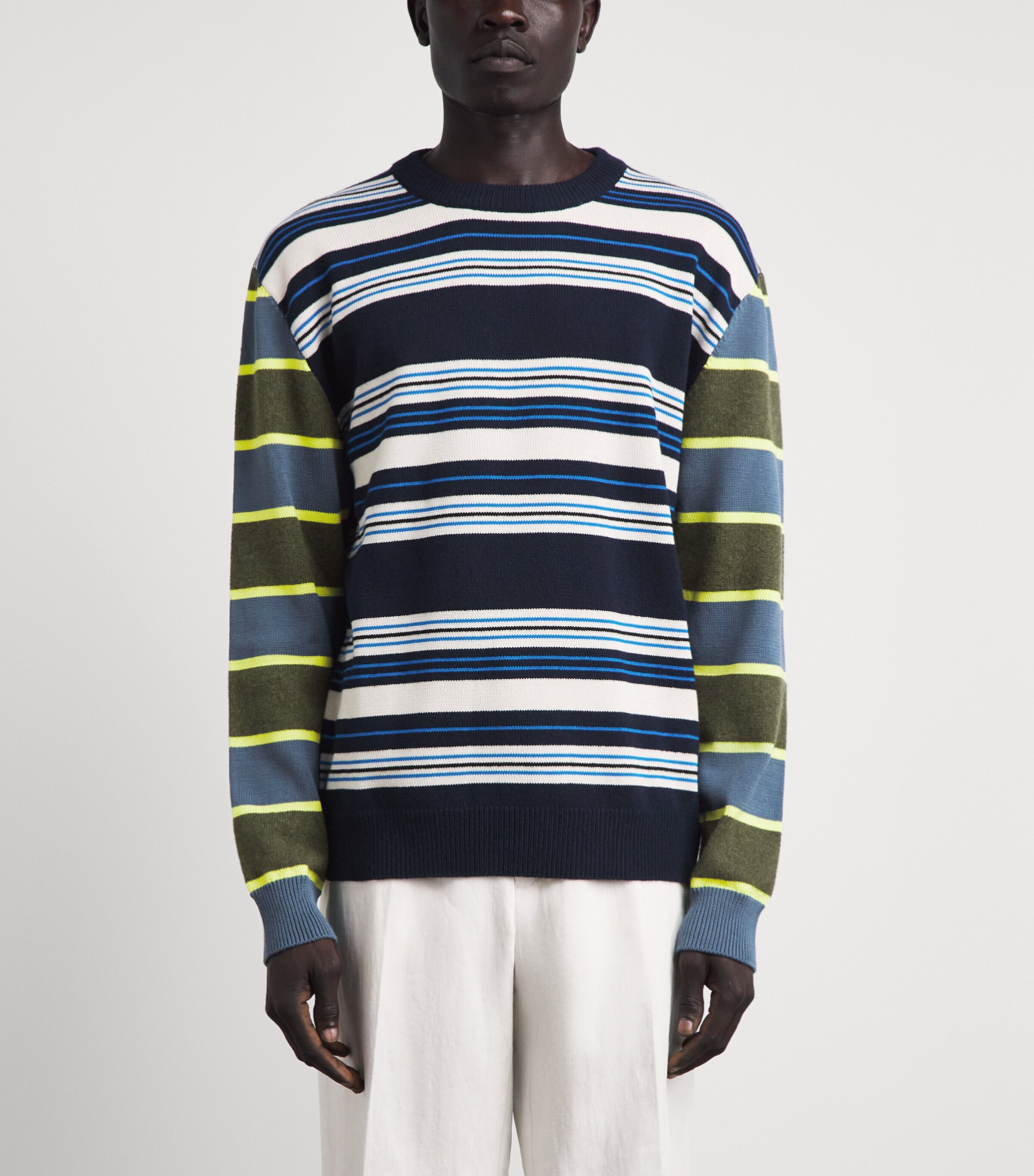 Paul Smith Mens Wool-Cotton Stripe Sweater Dark Navy Image 4