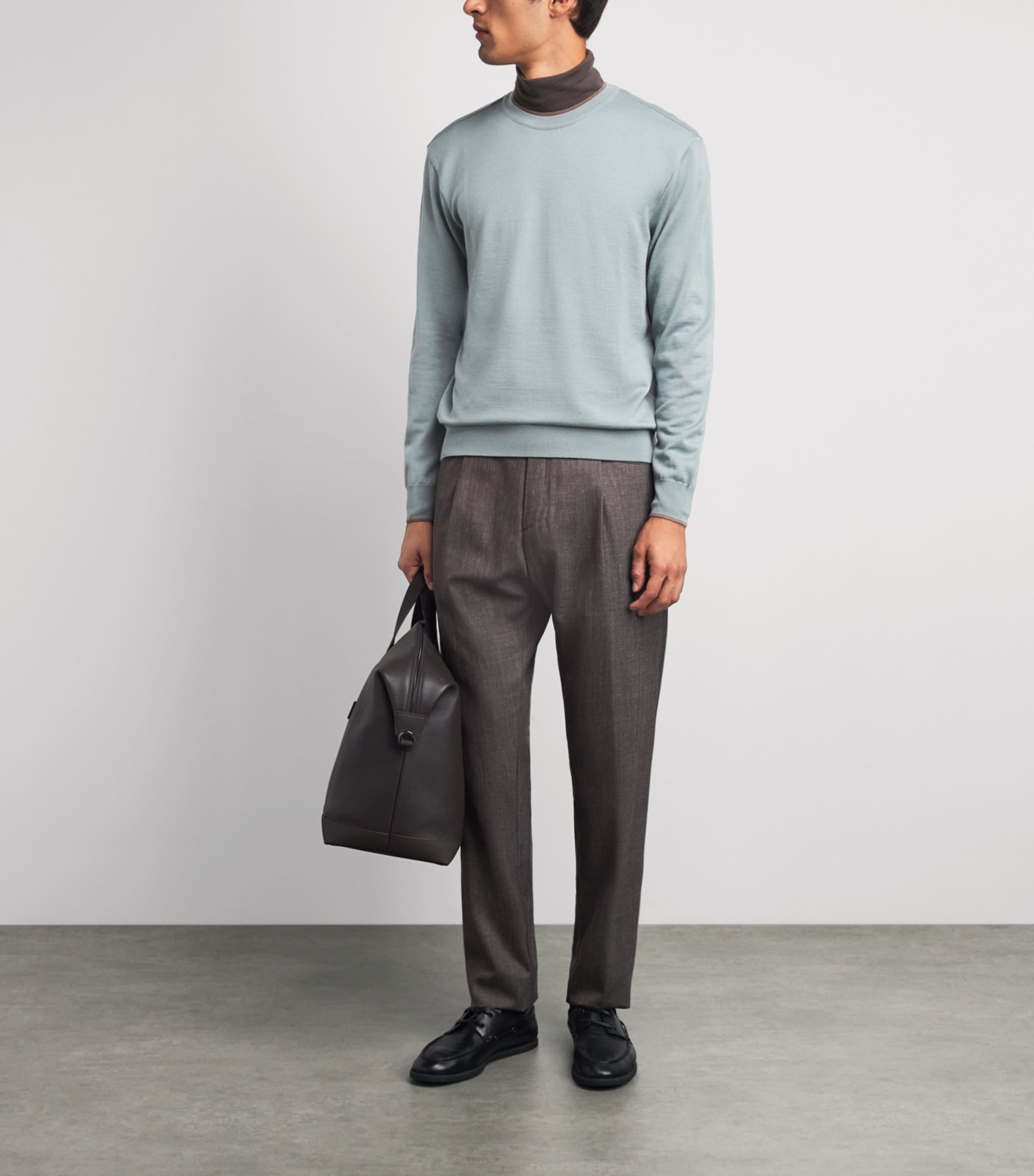 Paul & Shark Mens Virgin Wool-Silk Crew-Neck Sweater Grey Green Image 2