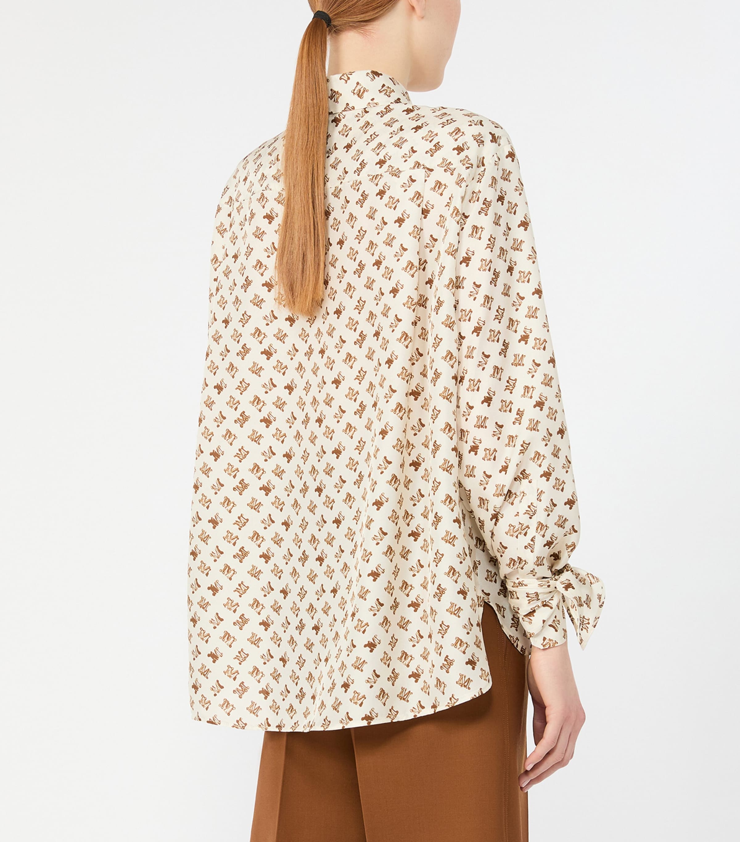 Max Mara Womens Silk Logo-Print Shirt White Image 3