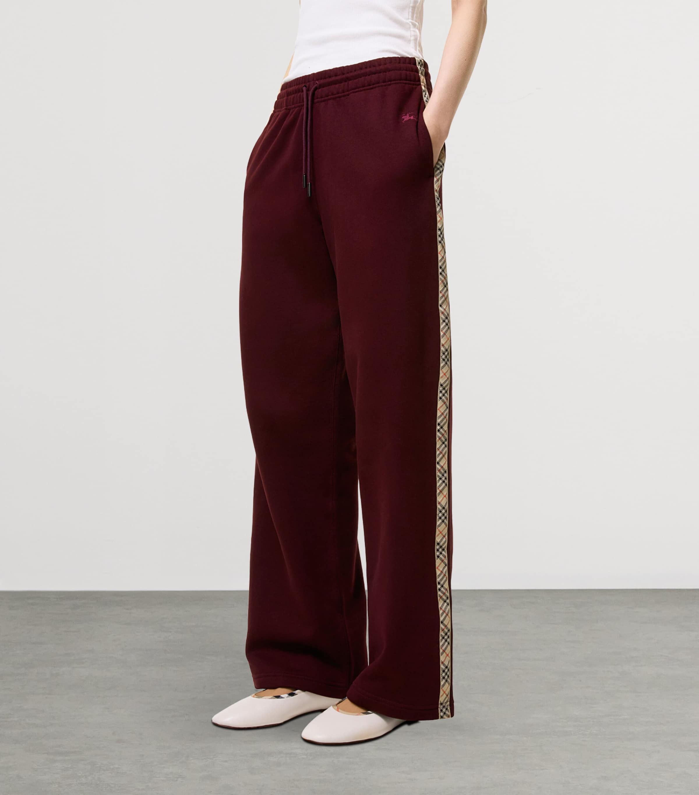 Burberry Womens Cotton Check-Tape Sweatpants Vineyard Red Image 2