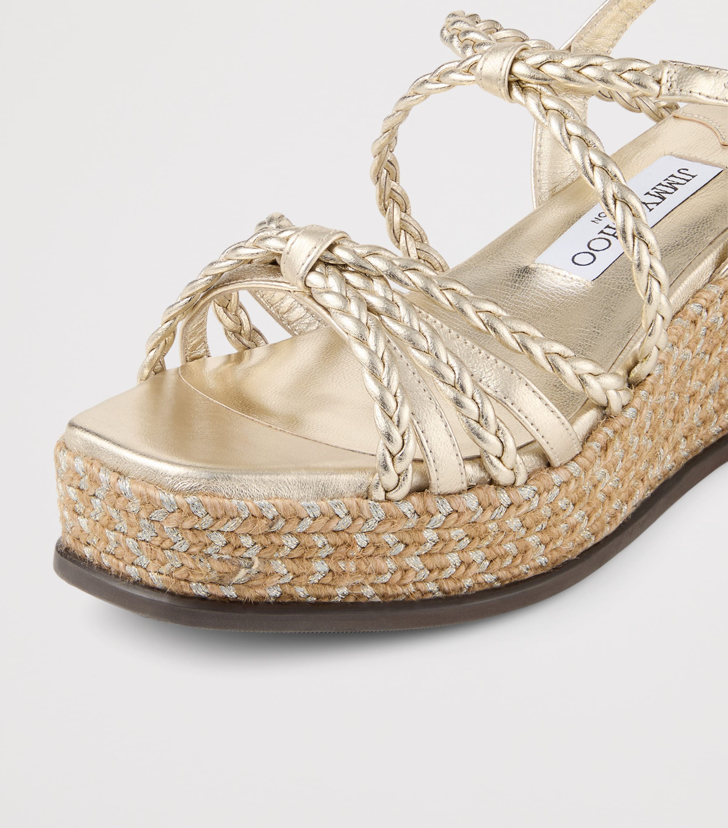 Jimmy Choo Nyra 60 Leather Wedge Sandals Soft Gold Mix Image 5