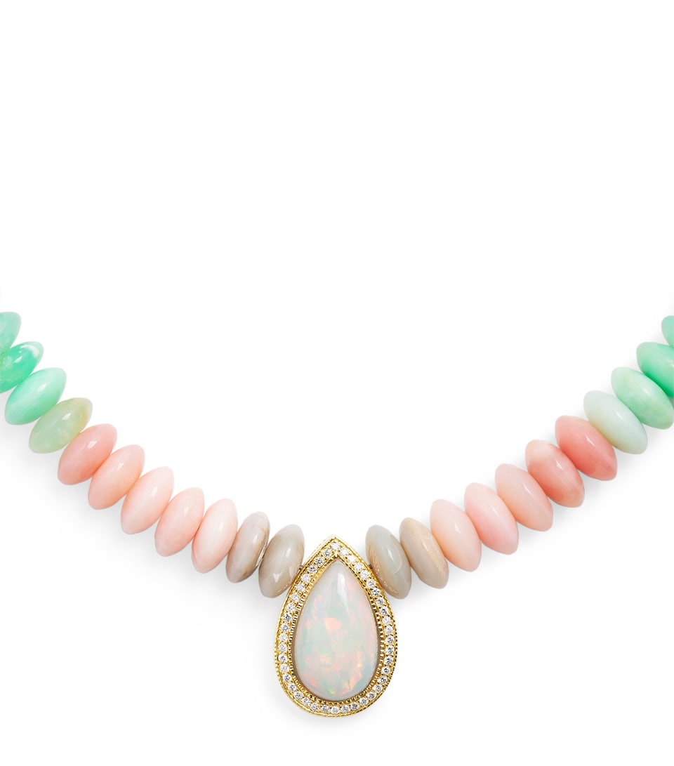 Jacquie Aiche Yellow Gold, Diamond and Opal Beaded Necklace Yellow Gold