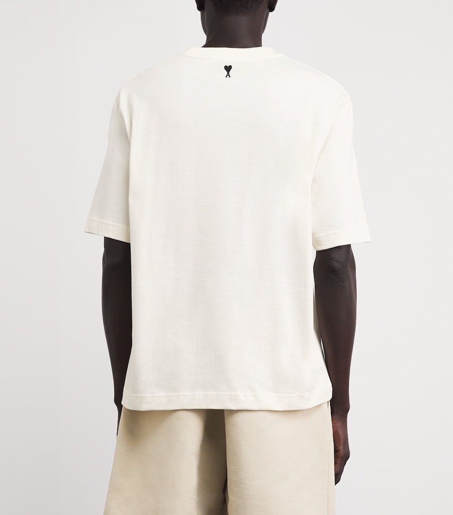 AMI Paris Mens Cotton Logo Graphic T-Shirt Blanc Creme Image 5