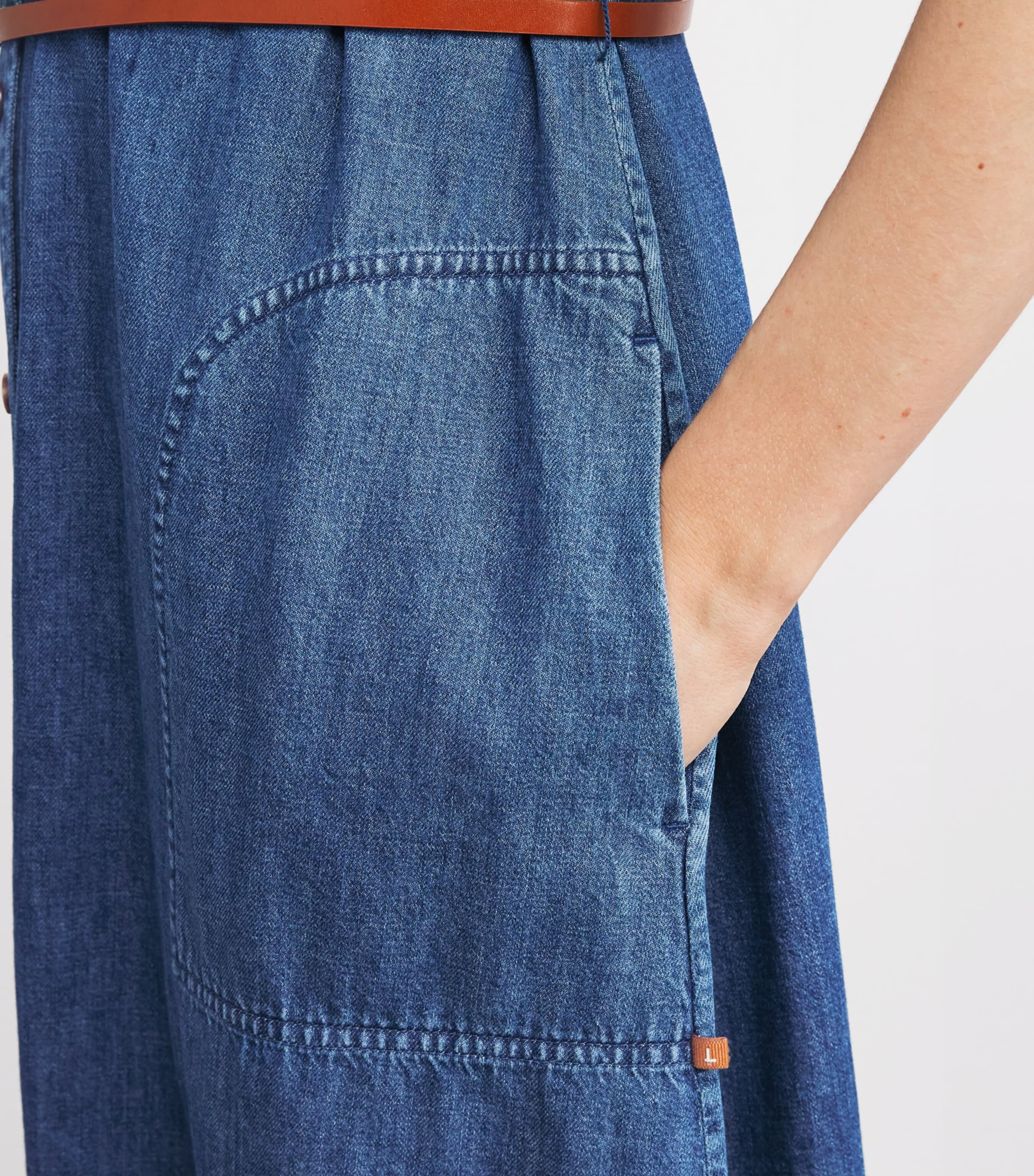 Lafayette 148 Womens Denim Belted Maxi Dress Faded Skyline Image 6