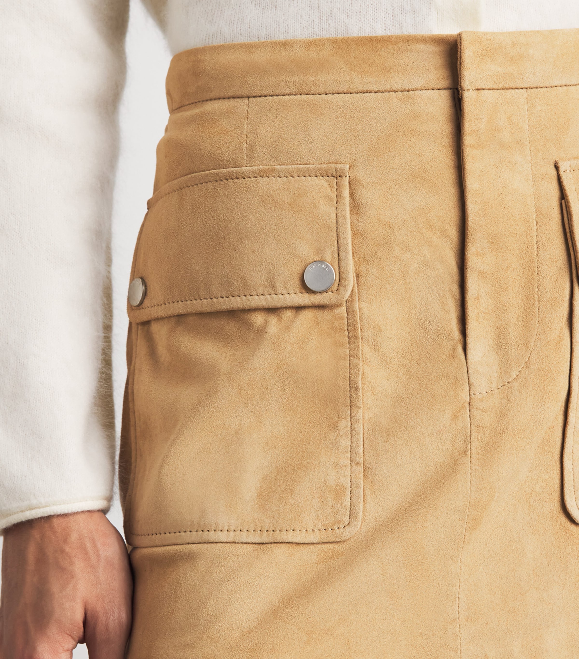 FRAME Womens Suede The Safari Mini Skirt Fawn Image 3