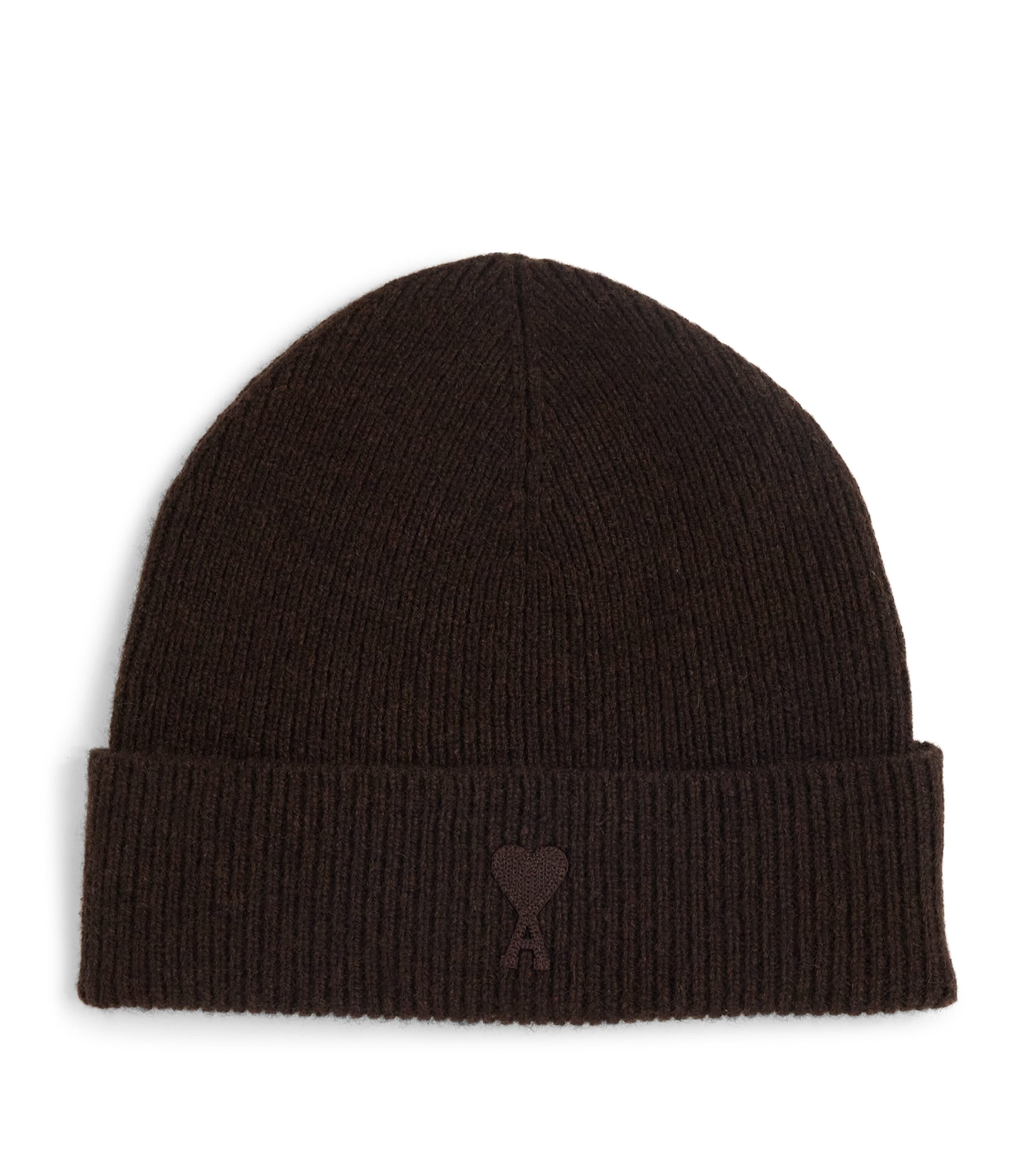 Shop Ami Alexandre Mattiussi Wool Tonal Logo Beanie In Brown