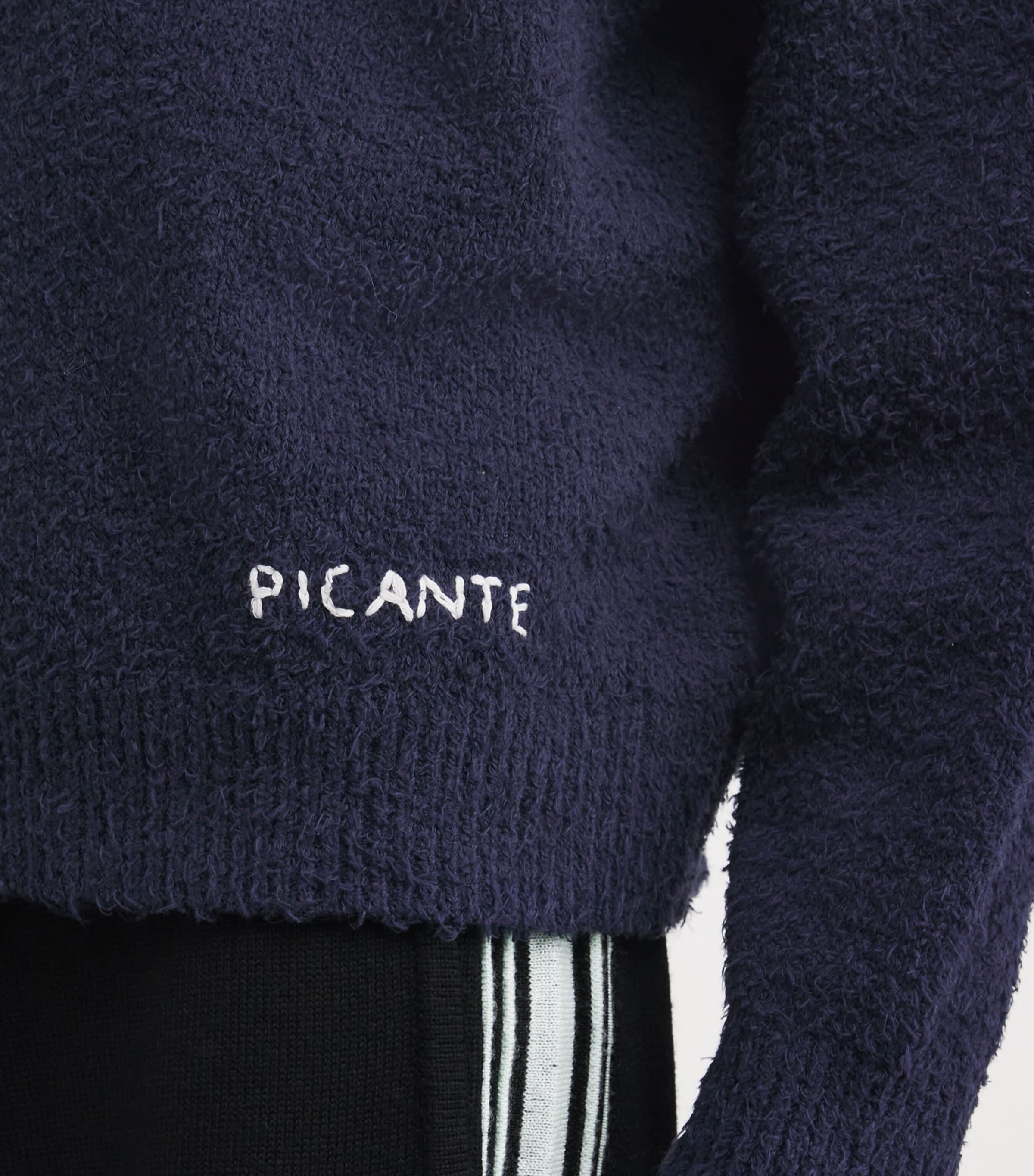 Cotton-Blend Shaggy Yarn Polo Sweater NAVY Image 6