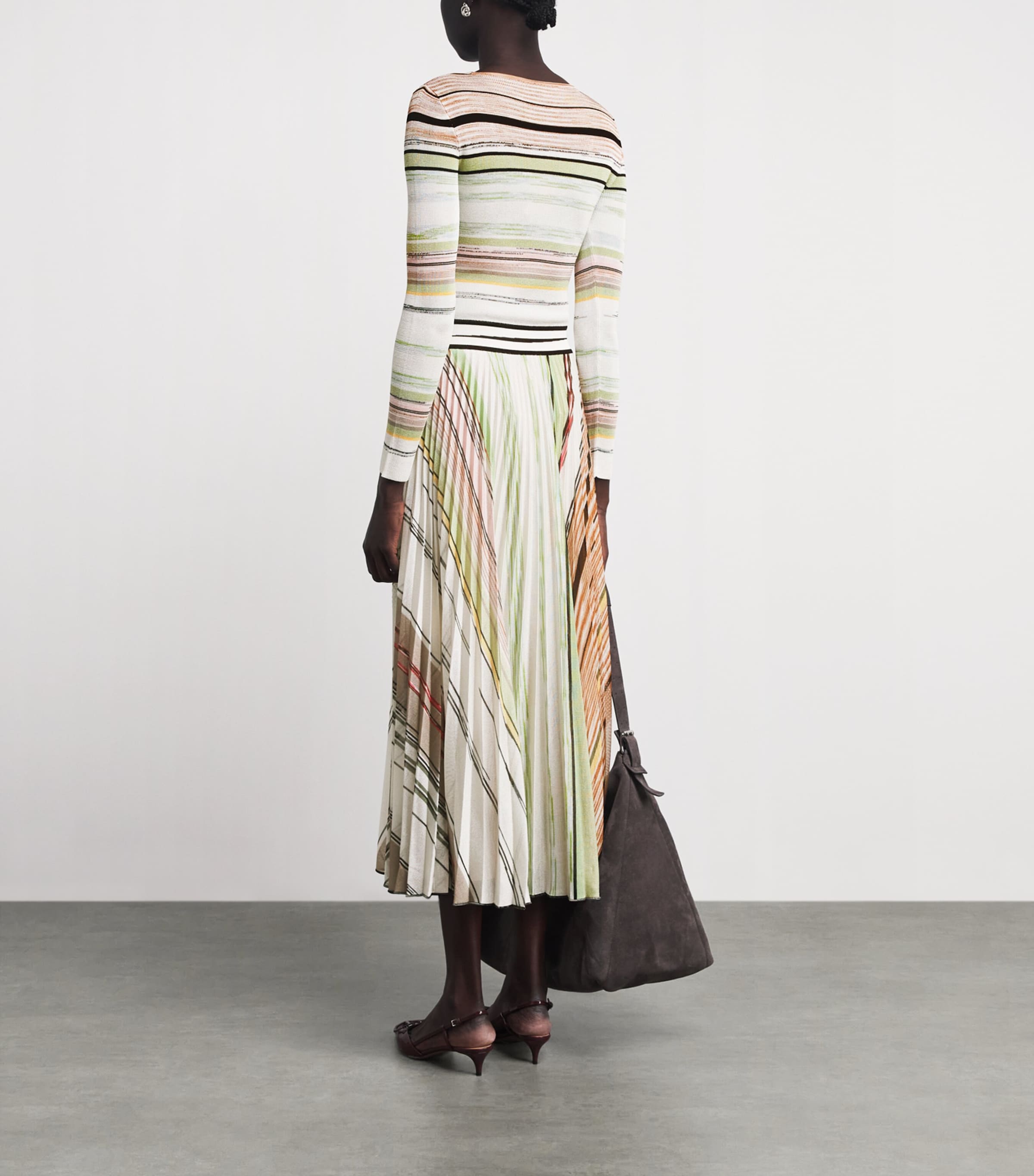 Missoni Womens Knitted Stripe Maxi Dress Smsmj Green / Brown Image 4