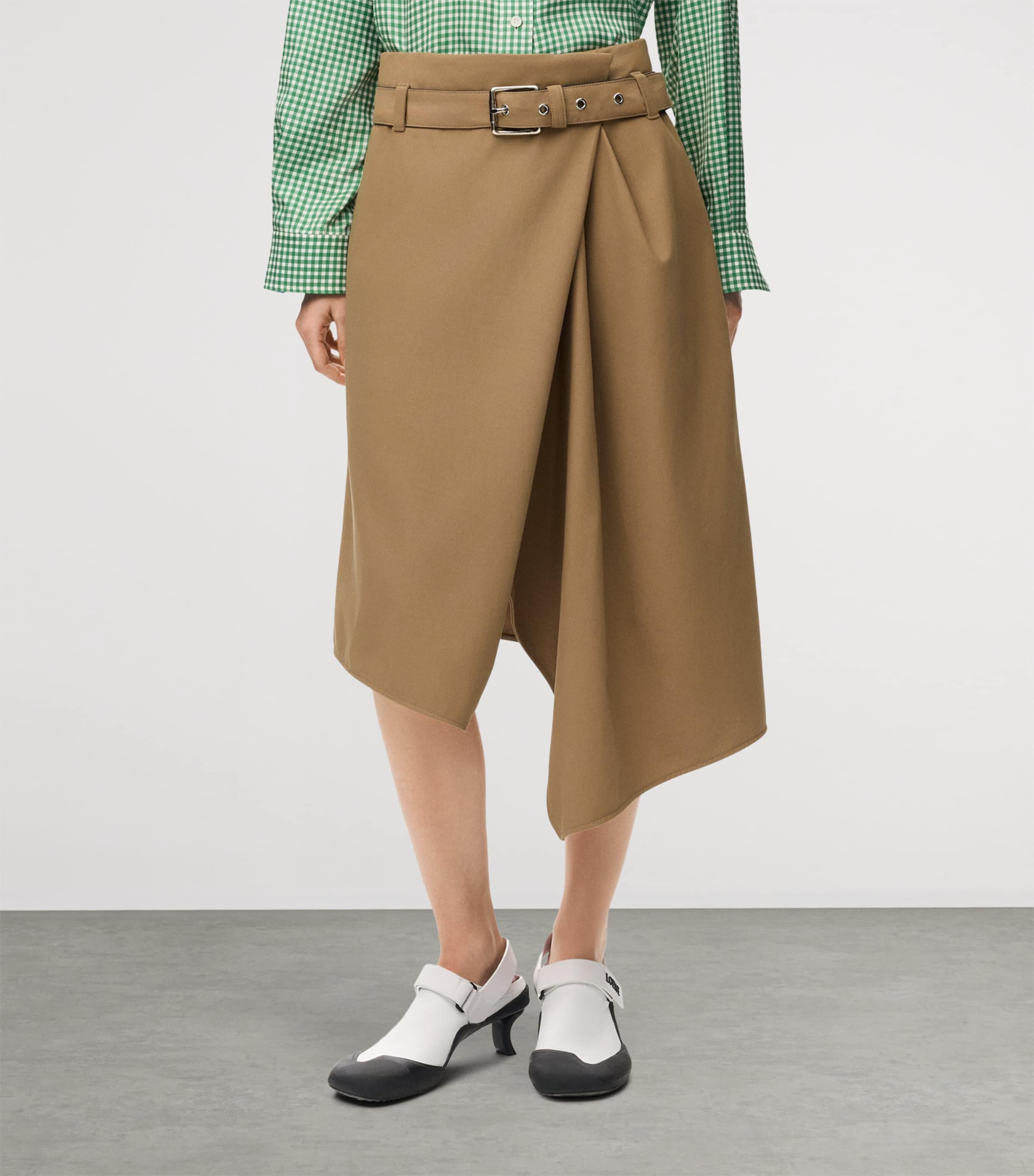 LOEWE Womens Asymmetric Wrap-Effect Midi Skirt Beige Image 3