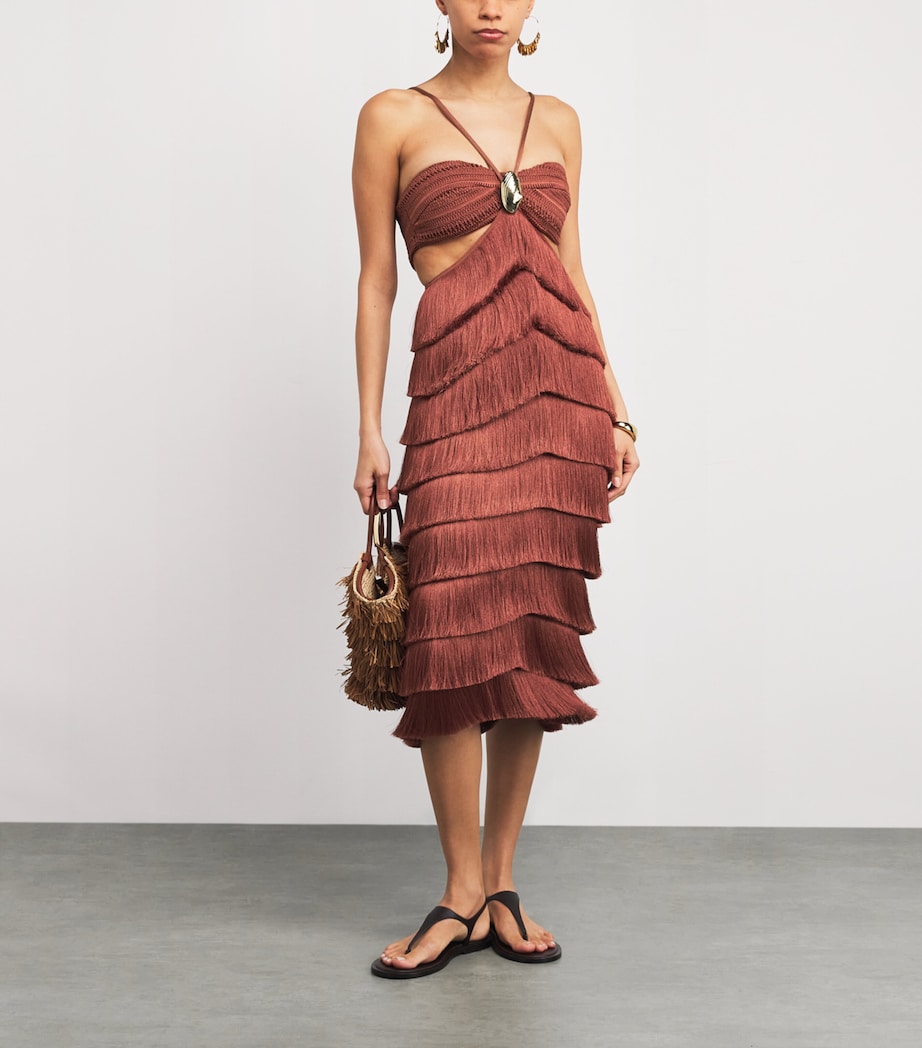 Fringed Cut-Out Amber Midi Dress BROWN Image 2